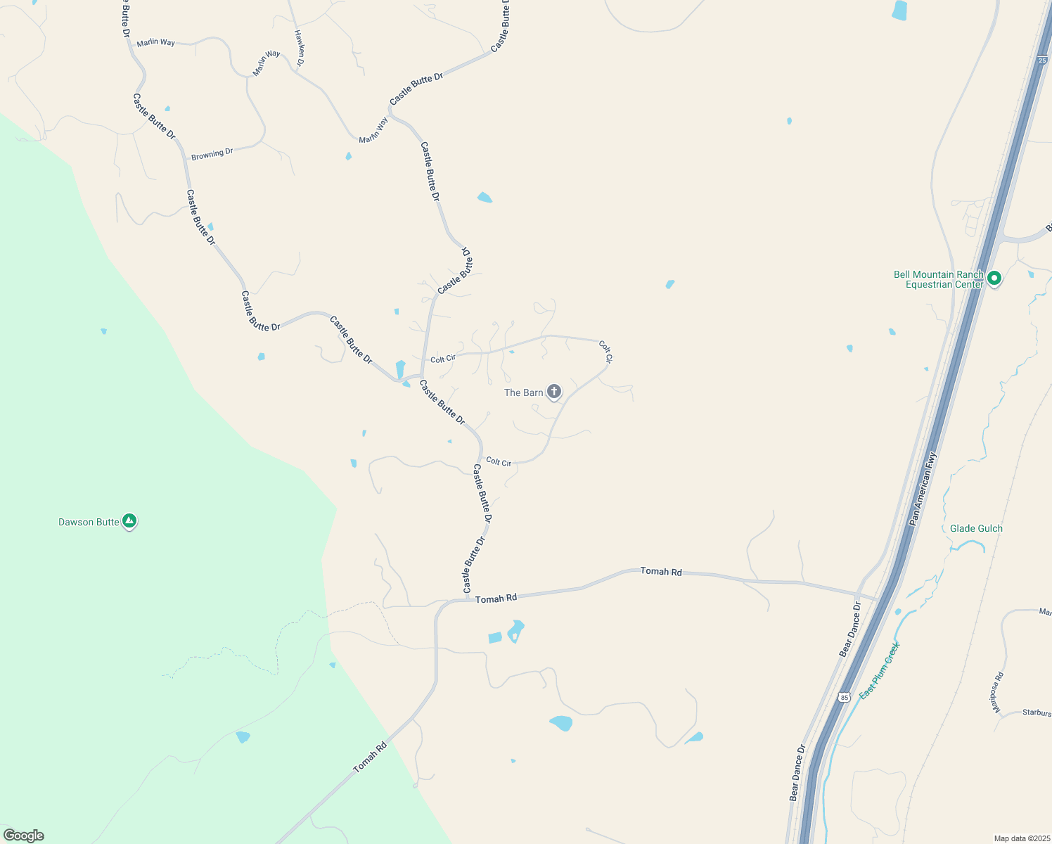 map of restaurants, bars, coffee shops, grocery stores, and more near 1425 Colt Circle in Castle Rock