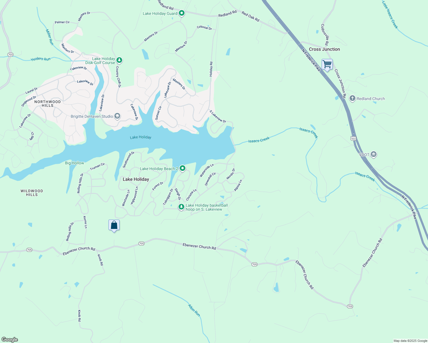 map of restaurants, bars, coffee shops, grocery stores, and more near 106 Downhill Circle in Cross Junction