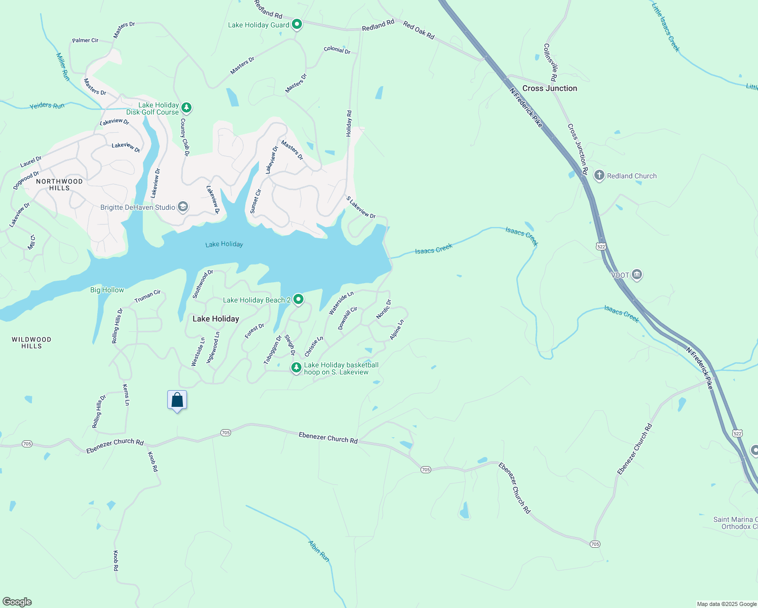map of restaurants, bars, coffee shops, grocery stores, and more near 405 South Lakeview Drive in Cross Junction