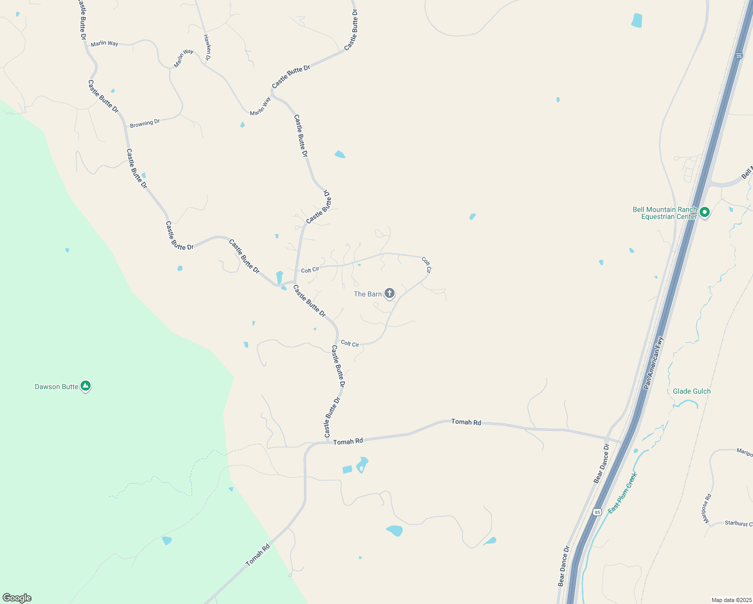 map of restaurants, bars, coffee shops, grocery stores, and more near 1425 Colt Circle in Castle Rock