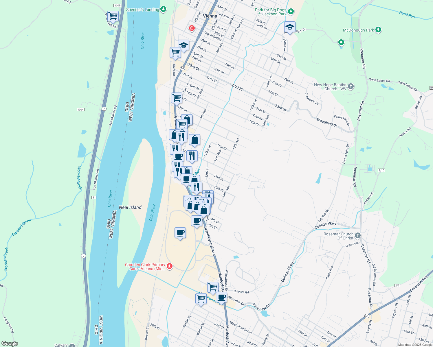 map of restaurants, bars, coffee shops, grocery stores, and more near 1219 11th Street in Vienna