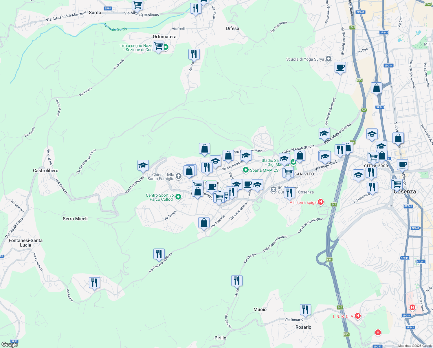 map of restaurants, bars, coffee shops, grocery stores, and more near 1 Via Scipione Valentini in Andreotta