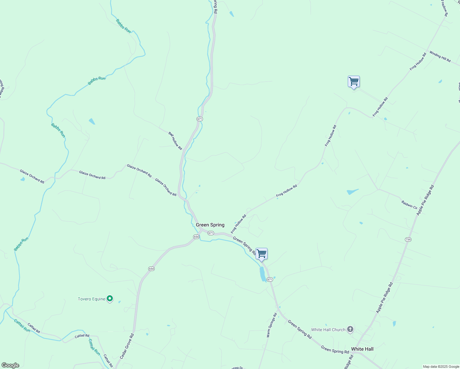 map of restaurants, bars, coffee shops, grocery stores, and more near 407 Whispering Knolls Drive in Winchester