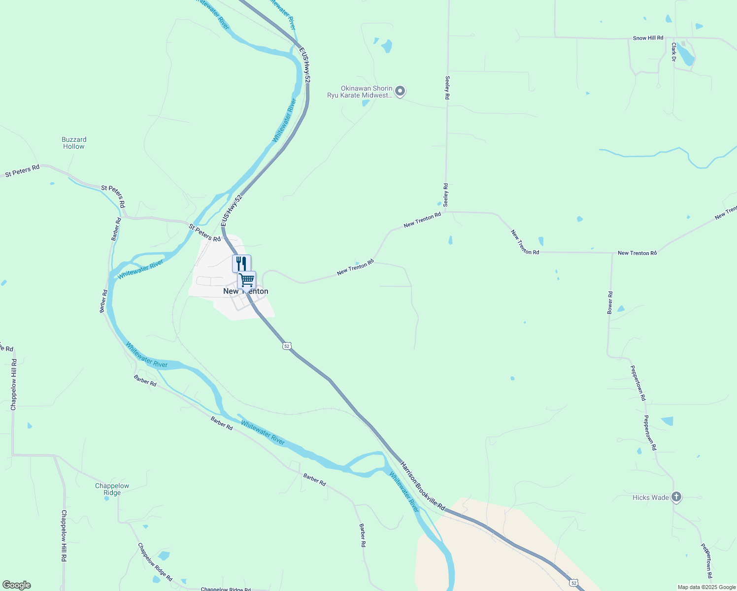 map of restaurants, bars, coffee shops, grocery stores, and more near 1070 Pucksinwah Drive in West Harrison