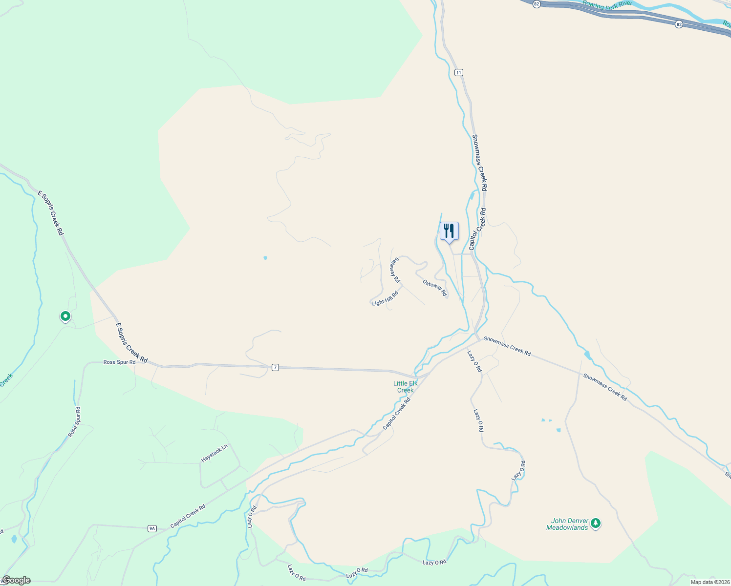 map of restaurants, bars, coffee shops, grocery stores, and more near 94 Elk Range Drive in Snowmass