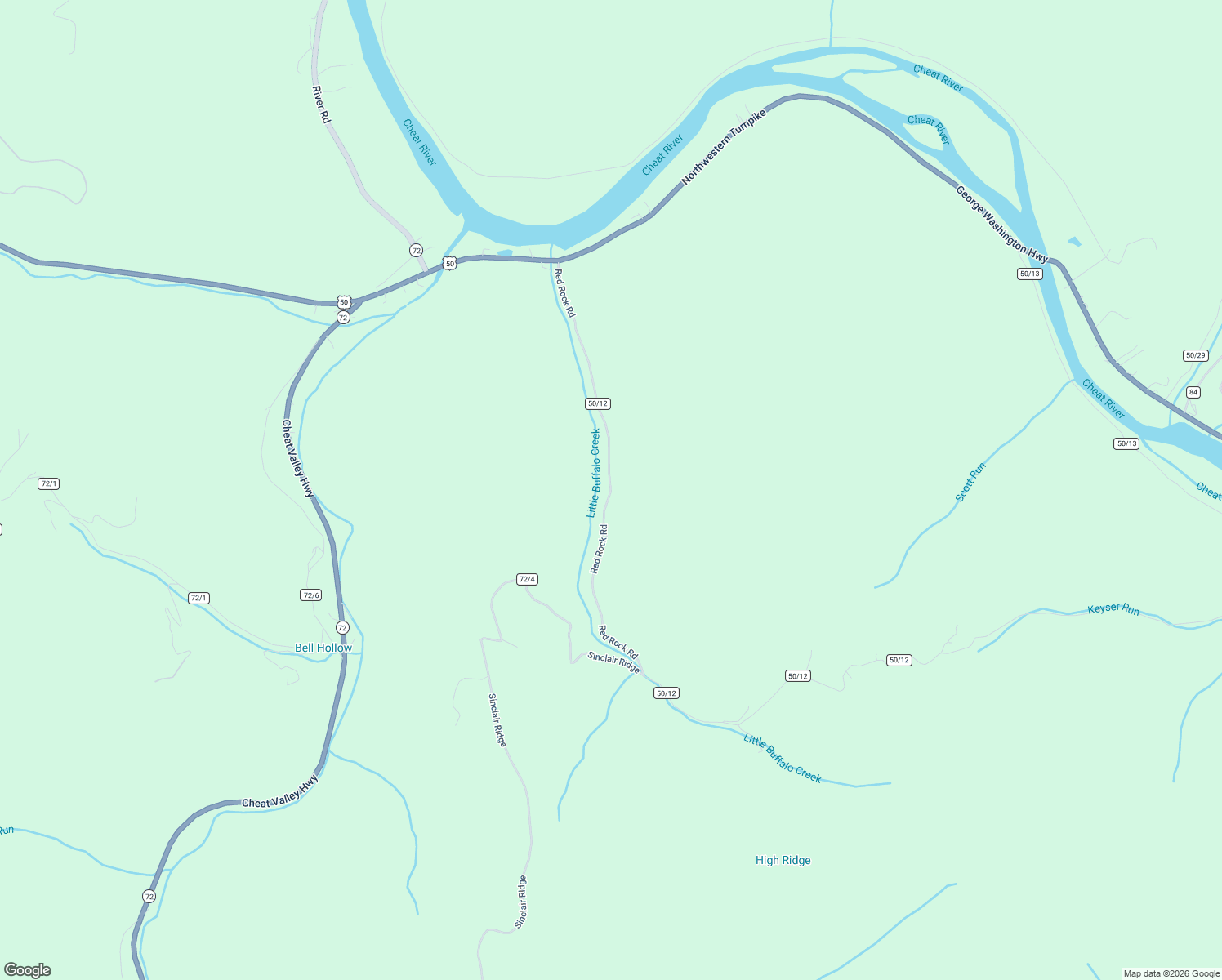 map of restaurants, bars, coffee shops, grocery stores, and more near Red Rock Road in Preston County