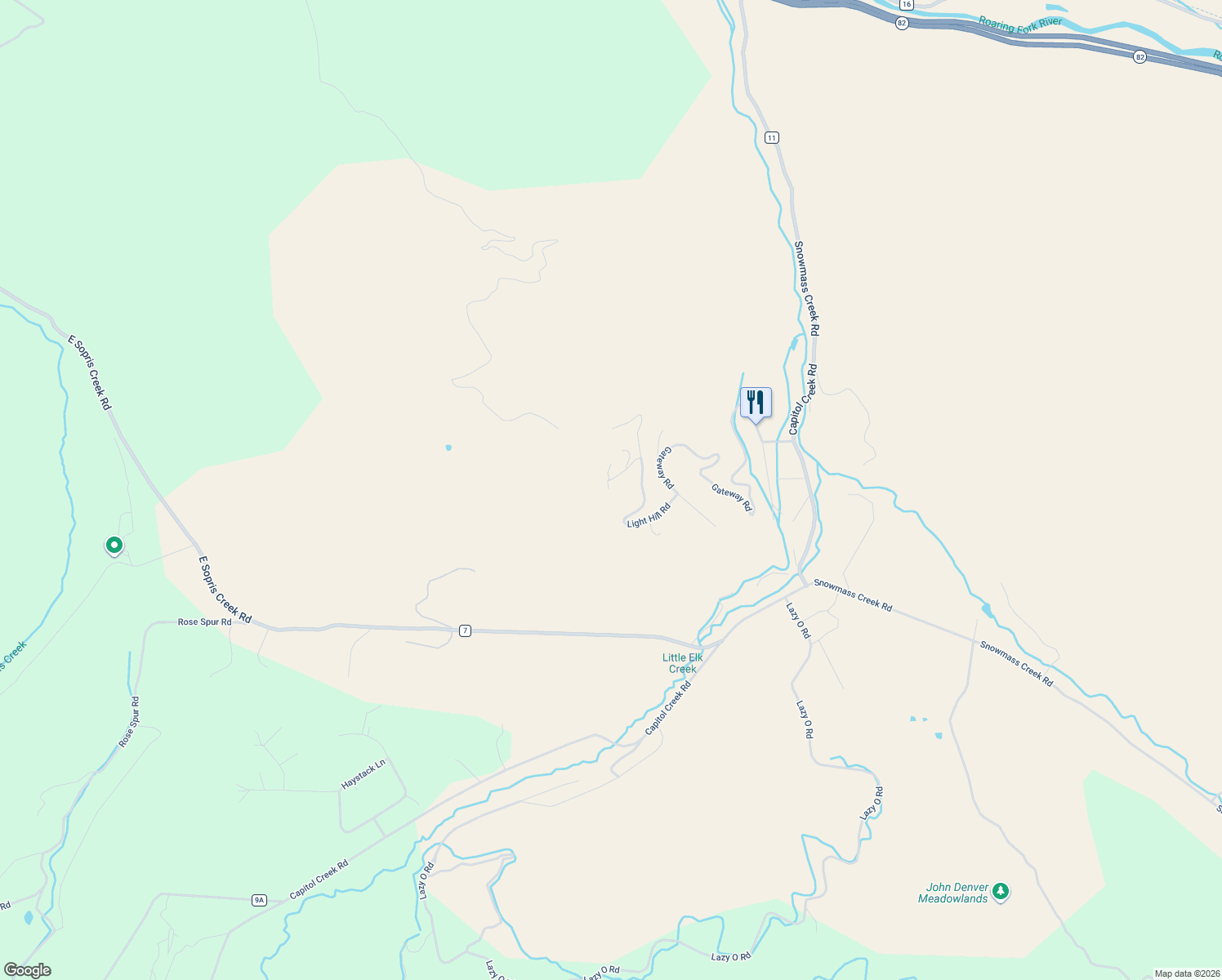 map of restaurants, bars, coffee shops, grocery stores, and more near 94 Elk Range Dr in Snowmass