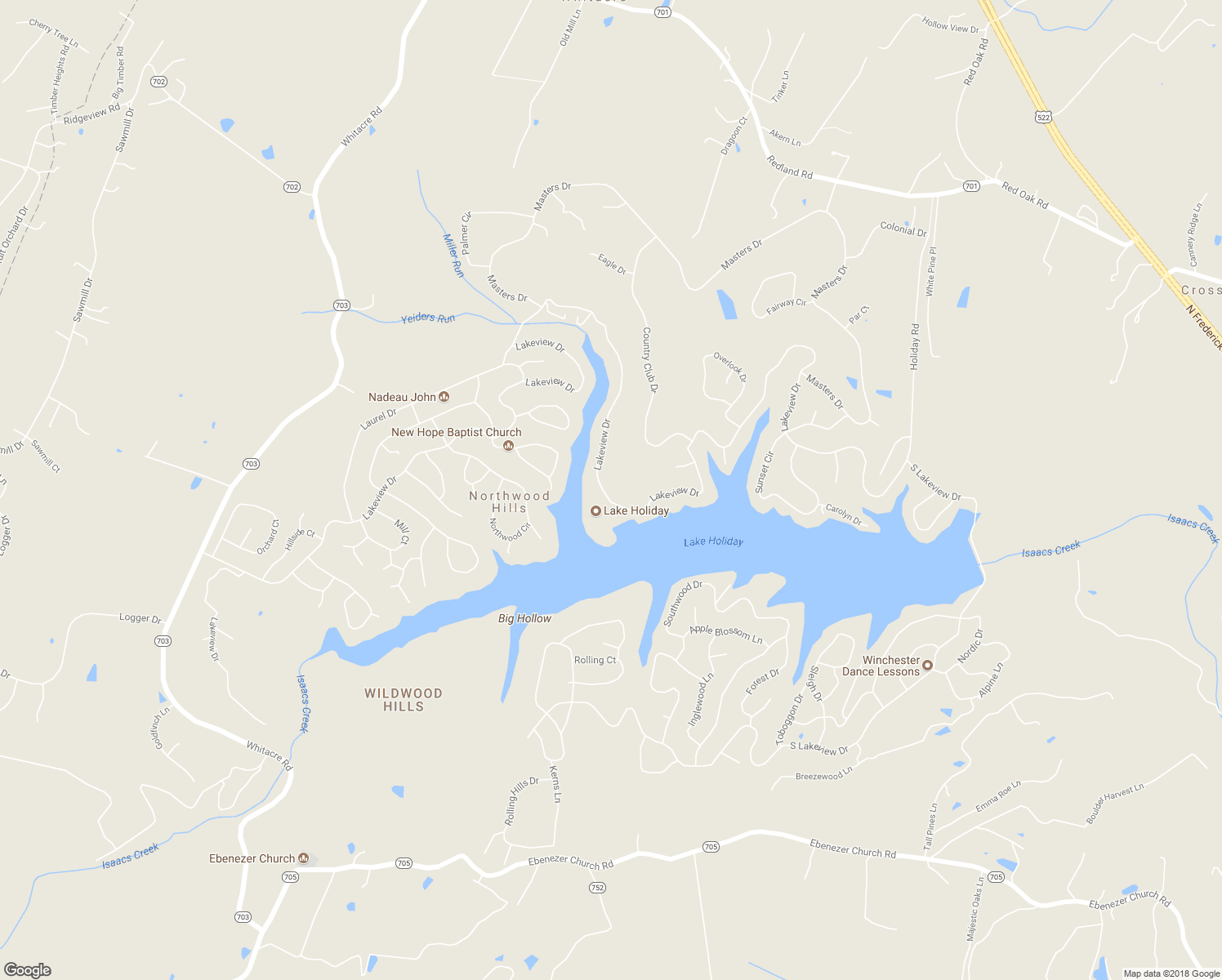 map of restaurants, bars, coffee shops, grocery stores, and more near 1052 Lakeview Drive in Cross Junction