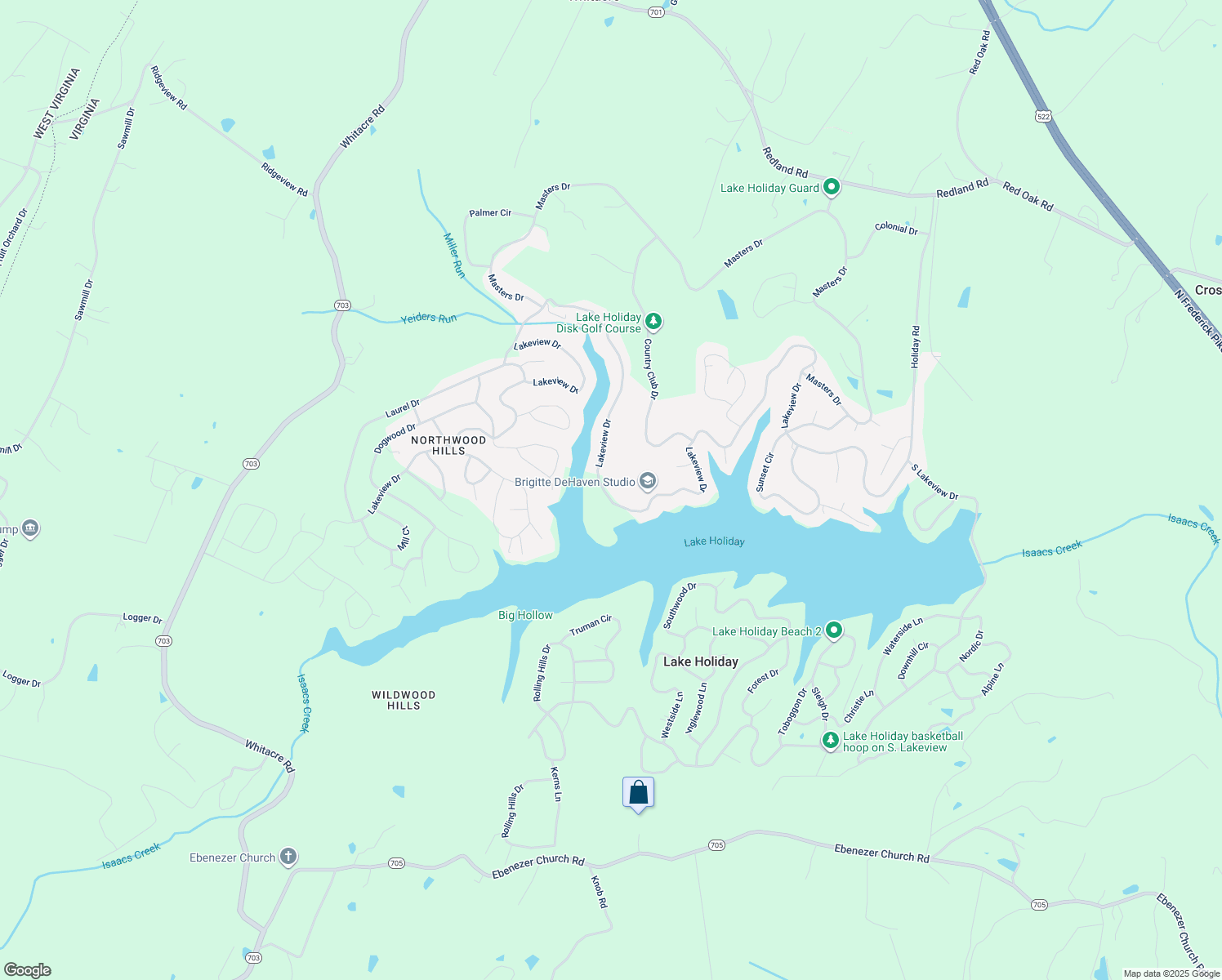 map of restaurants, bars, coffee shops, grocery stores, and more near 1052 Lakeview Drive in Cross Junction