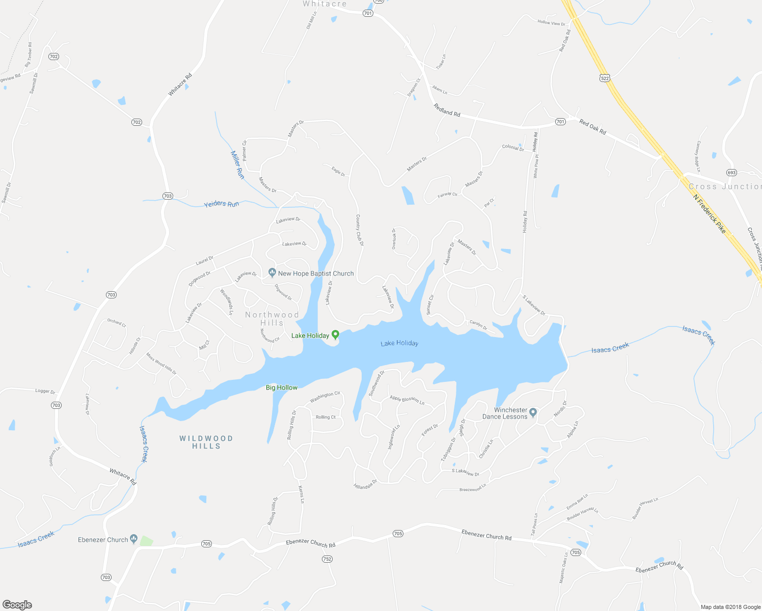 map of restaurants, bars, coffee shops, grocery stores, and more near 1020 Lakeview Drive in Cross Junction