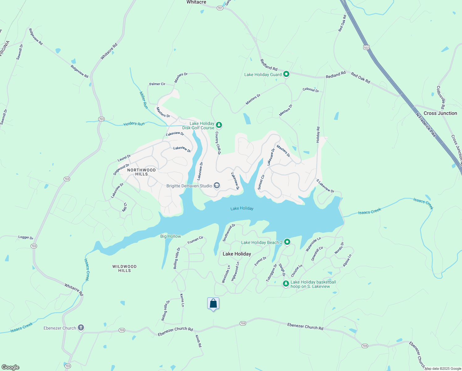 map of restaurants, bars, coffee shops, grocery stores, and more near 1020 Lakeview Drive in Cross Junction
