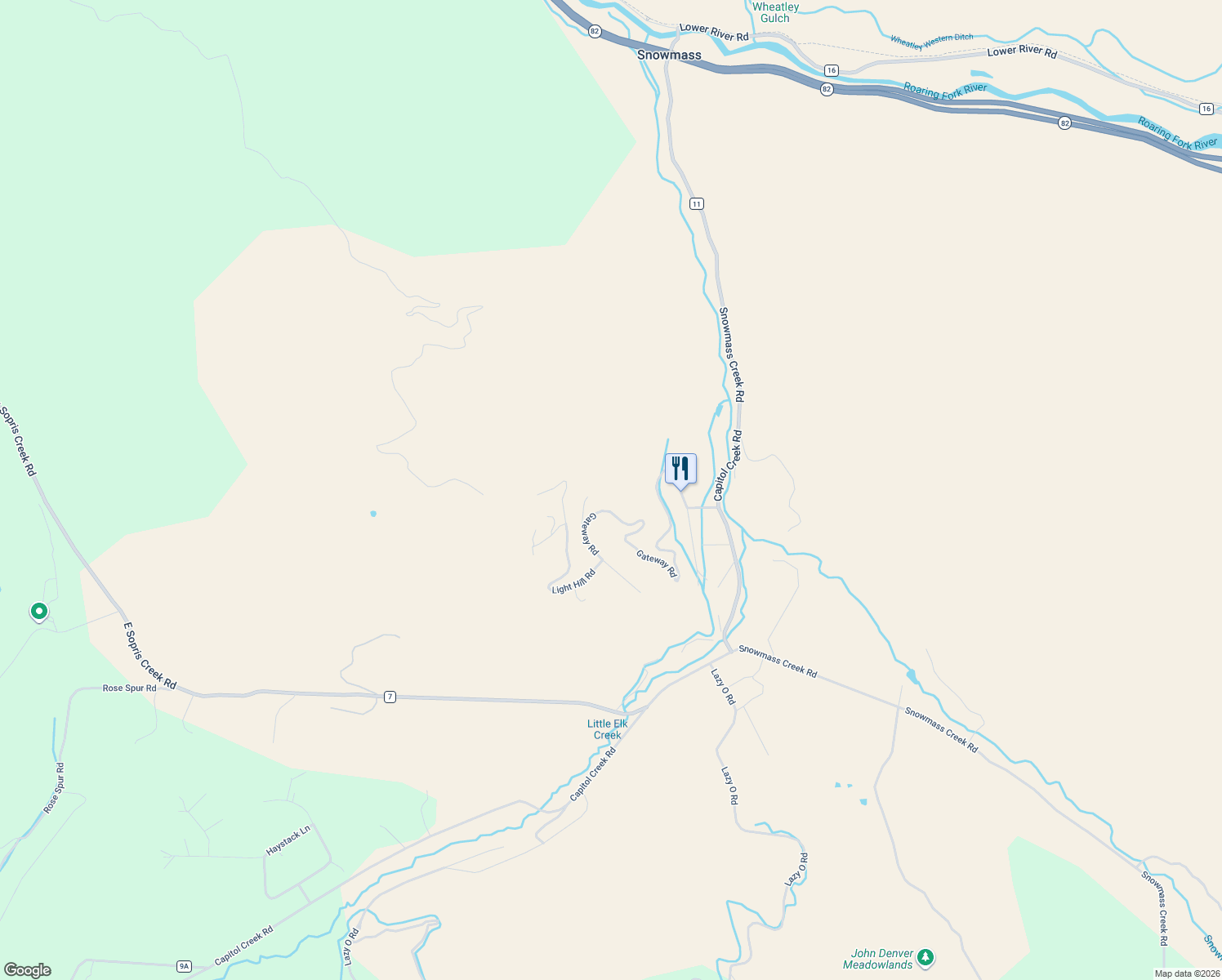 map of restaurants, bars, coffee shops, grocery stores, and more near 1325 Gateway Road in Snowmass