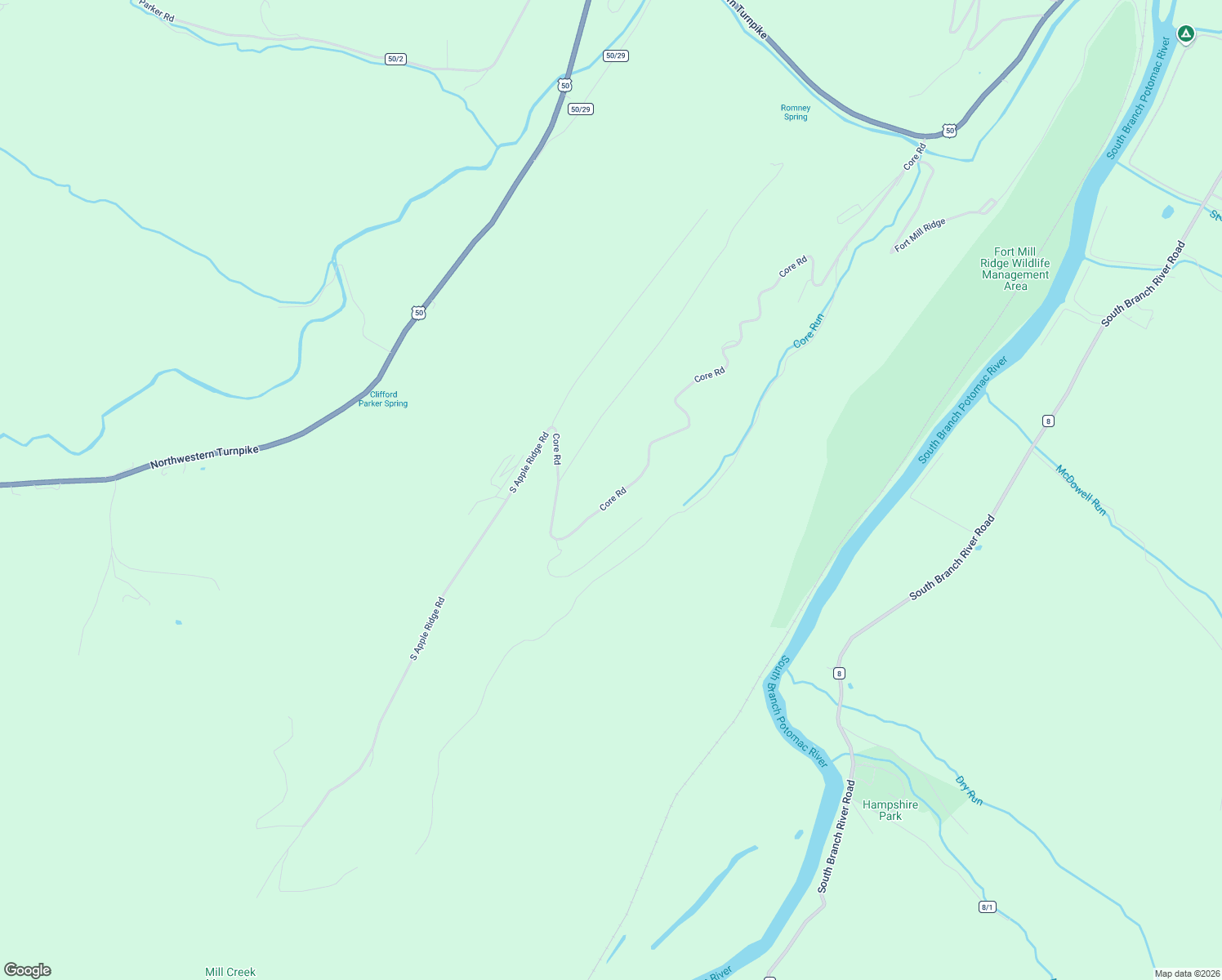 map of restaurants, bars, coffee shops, grocery stores, and more near 1652 Core Road in Romney