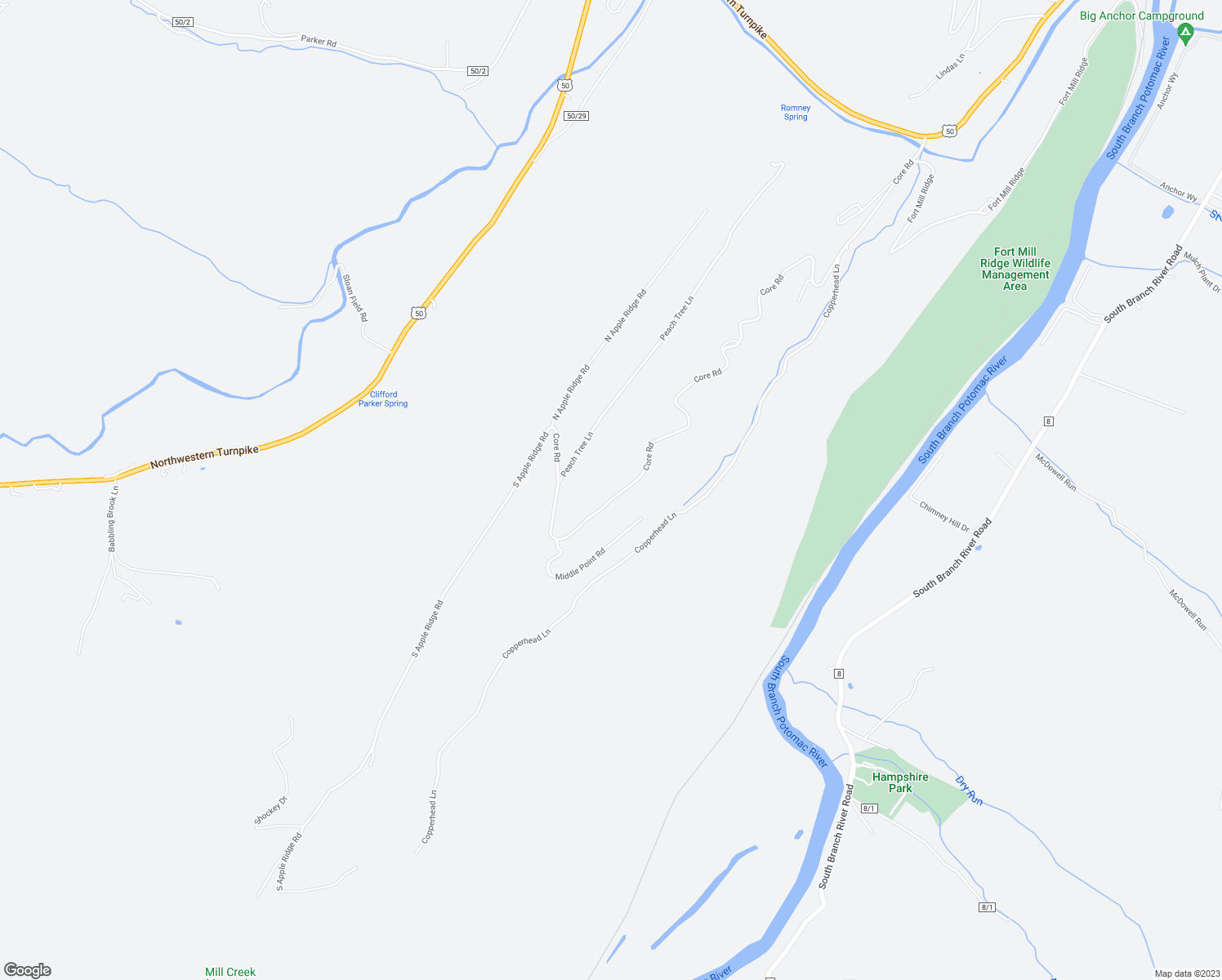 map of restaurants, bars, coffee shops, grocery stores, and more near 1652 Core Road in Romney