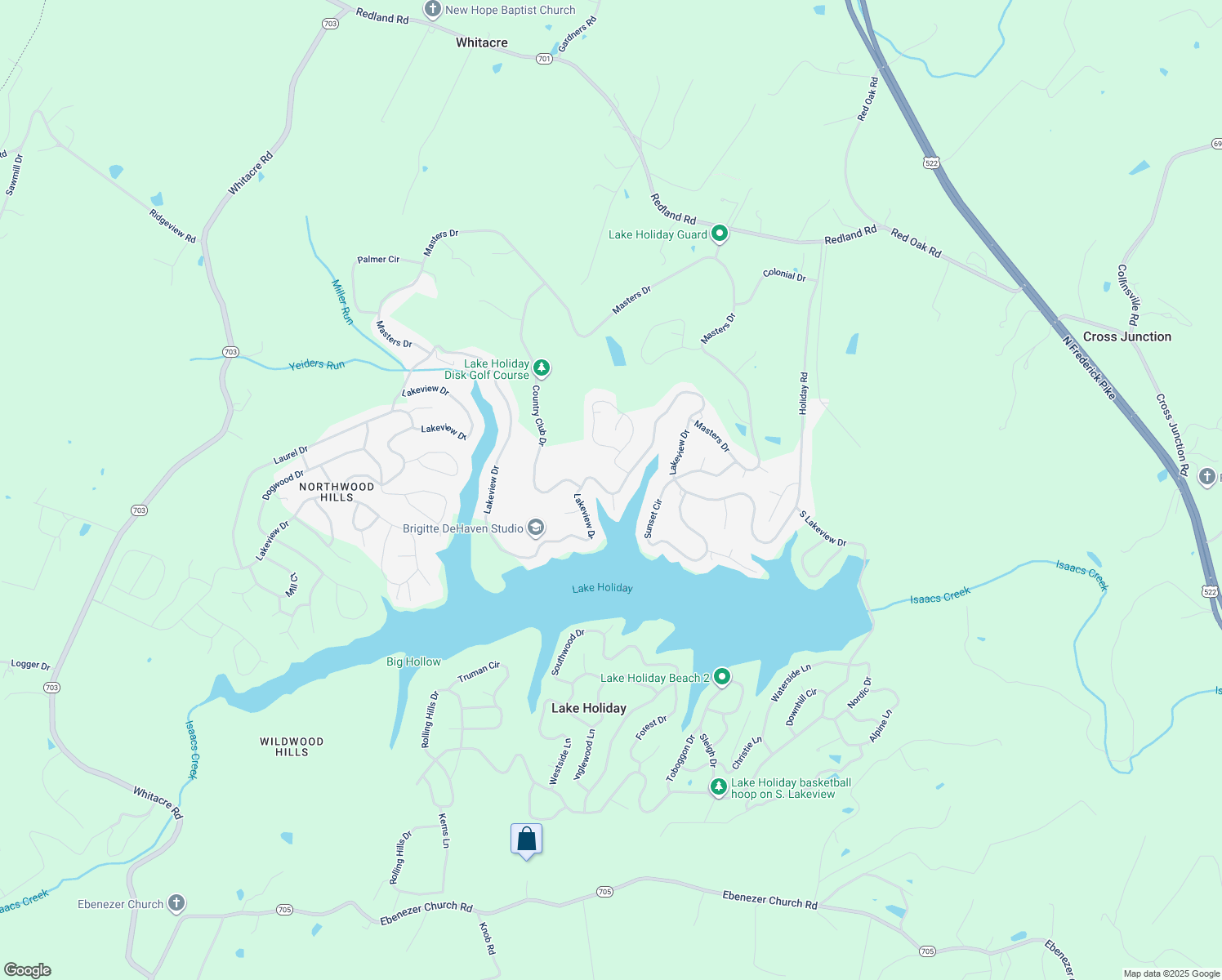 map of restaurants, bars, coffee shops, grocery stores, and more near 804 Lakeview Drive in Cross Junction