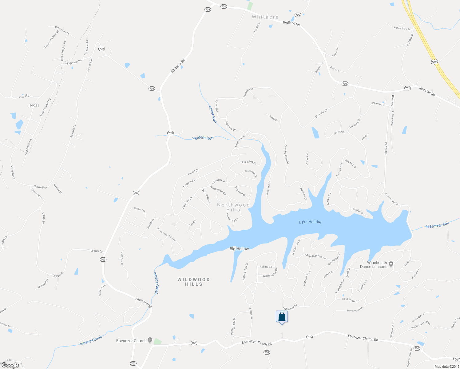 map of restaurants, bars, coffee shops, grocery stores, and more near 1409 Lakeview Drive in Cross Junction