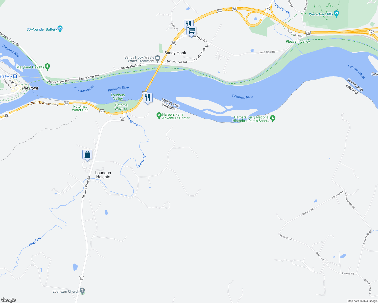 map of restaurants, bars, coffee shops, grocery stores, and more near 37552 Branchriver Rd in Purcellville