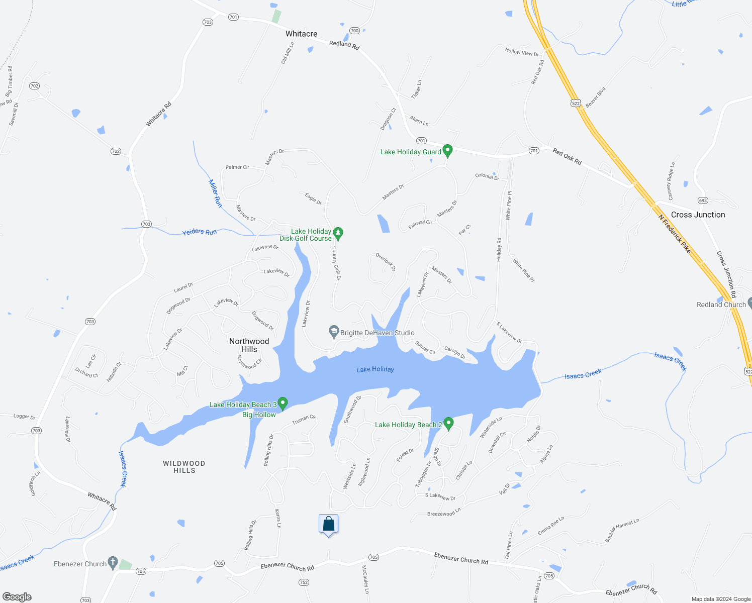 map of restaurants, bars, coffee shops, grocery stores, and more near 804 Lakeview Drive in Cross Junction