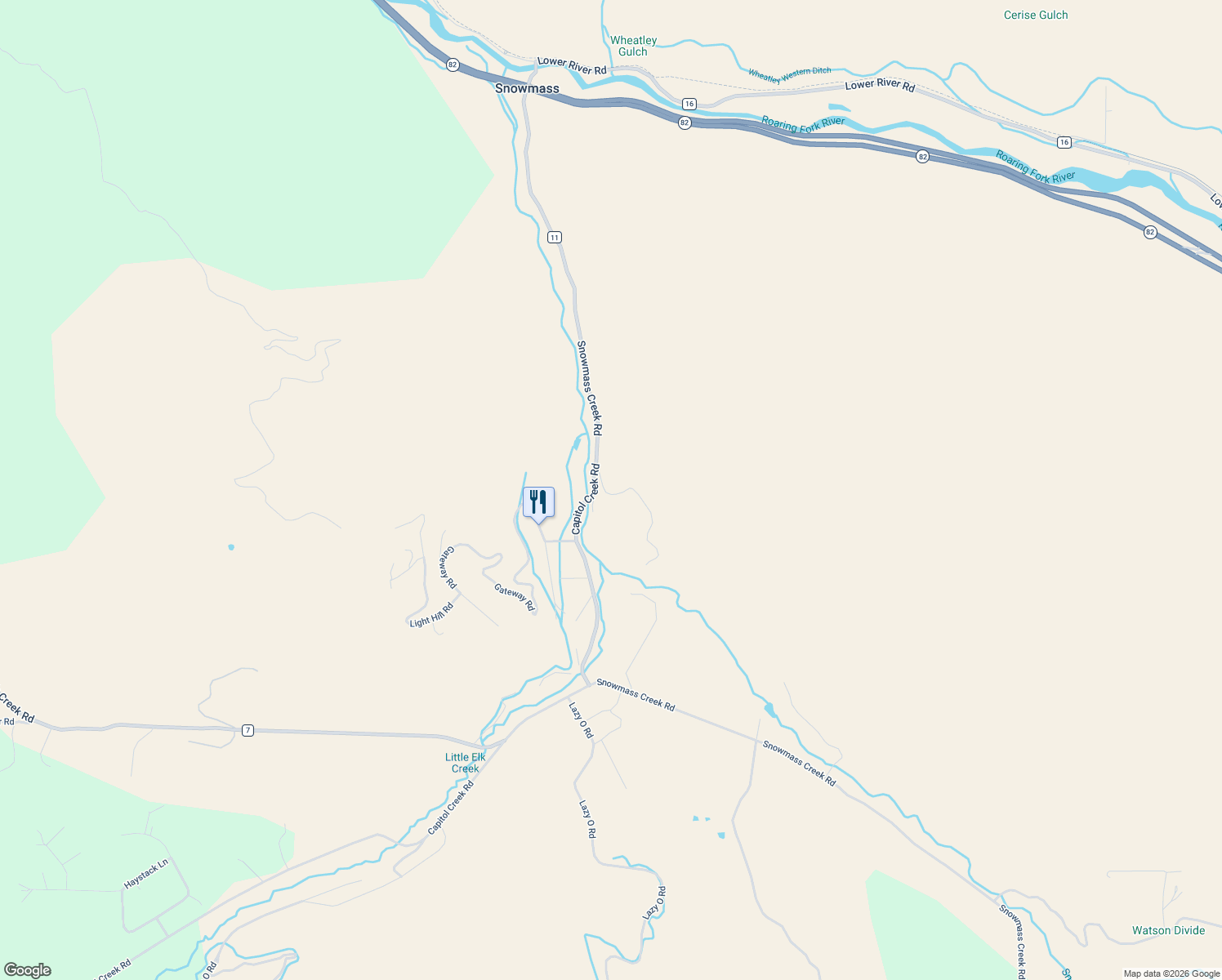 map of restaurants, bars, coffee shops, grocery stores, and more near 172 Katie Park Lane in Snowmass