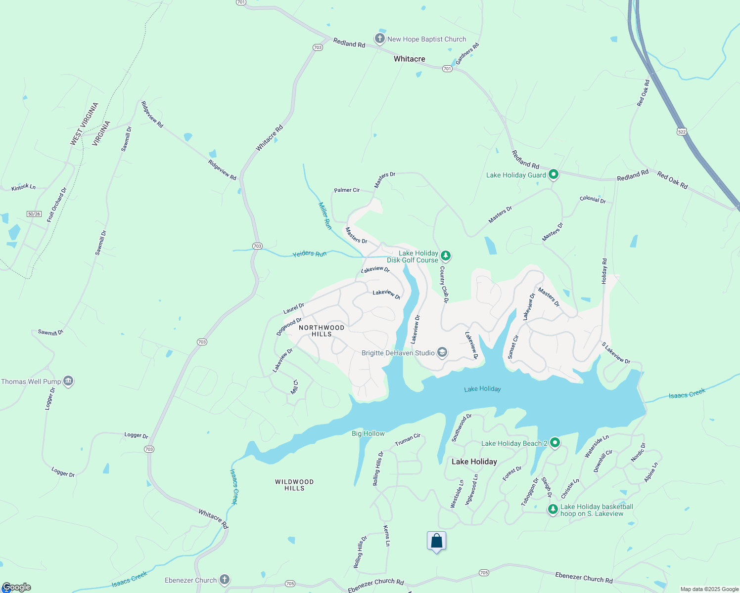 map of restaurants, bars, coffee shops, grocery stores, and more near 1261 Lakeview Drive in Cross Junction