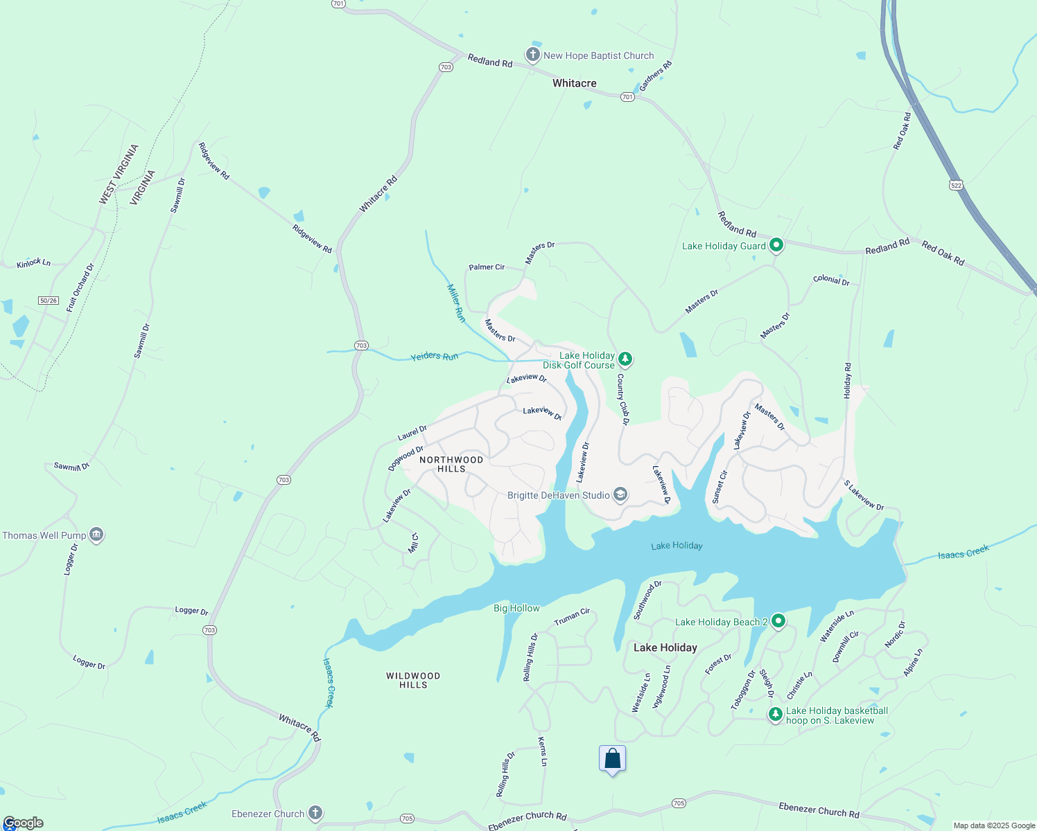 map of restaurants, bars, coffee shops, grocery stores, and more near 1261 Lakeview Drive in Cross Junction