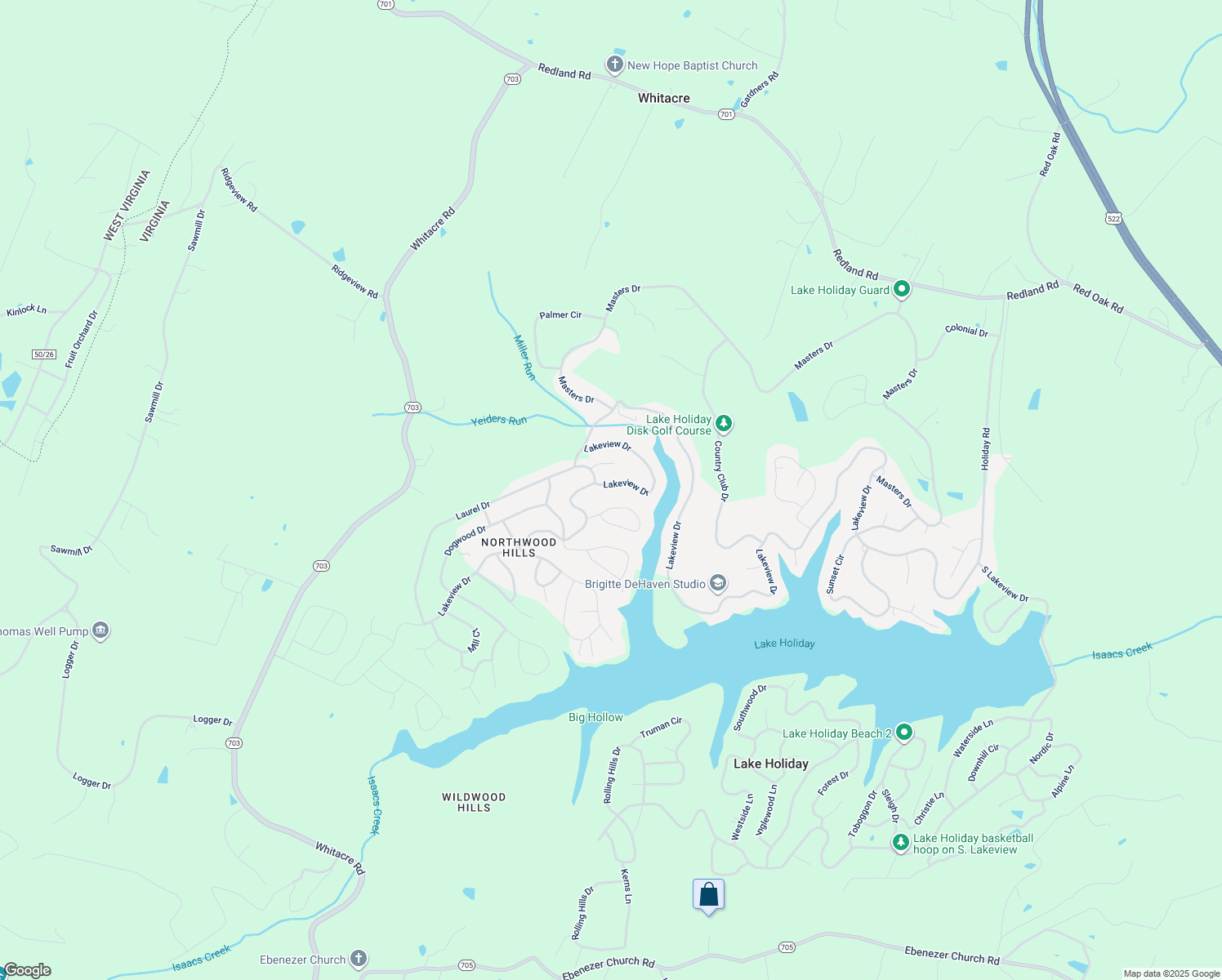 map of restaurants, bars, coffee shops, grocery stores, and more near 1257 Lakeview Drive in Cross Junction