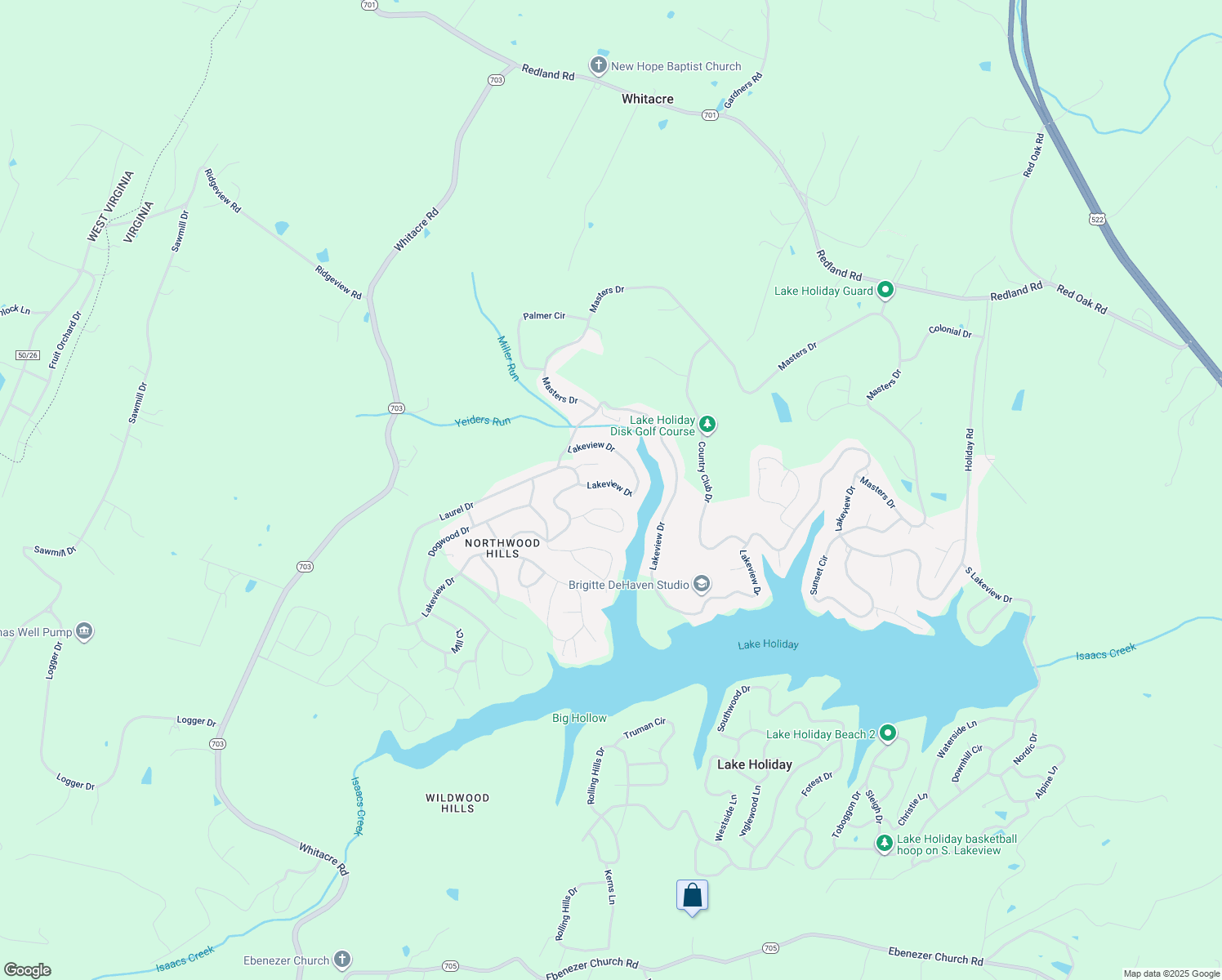 map of restaurants, bars, coffee shops, grocery stores, and more near 1251 Lakeview Drive in Whitacre