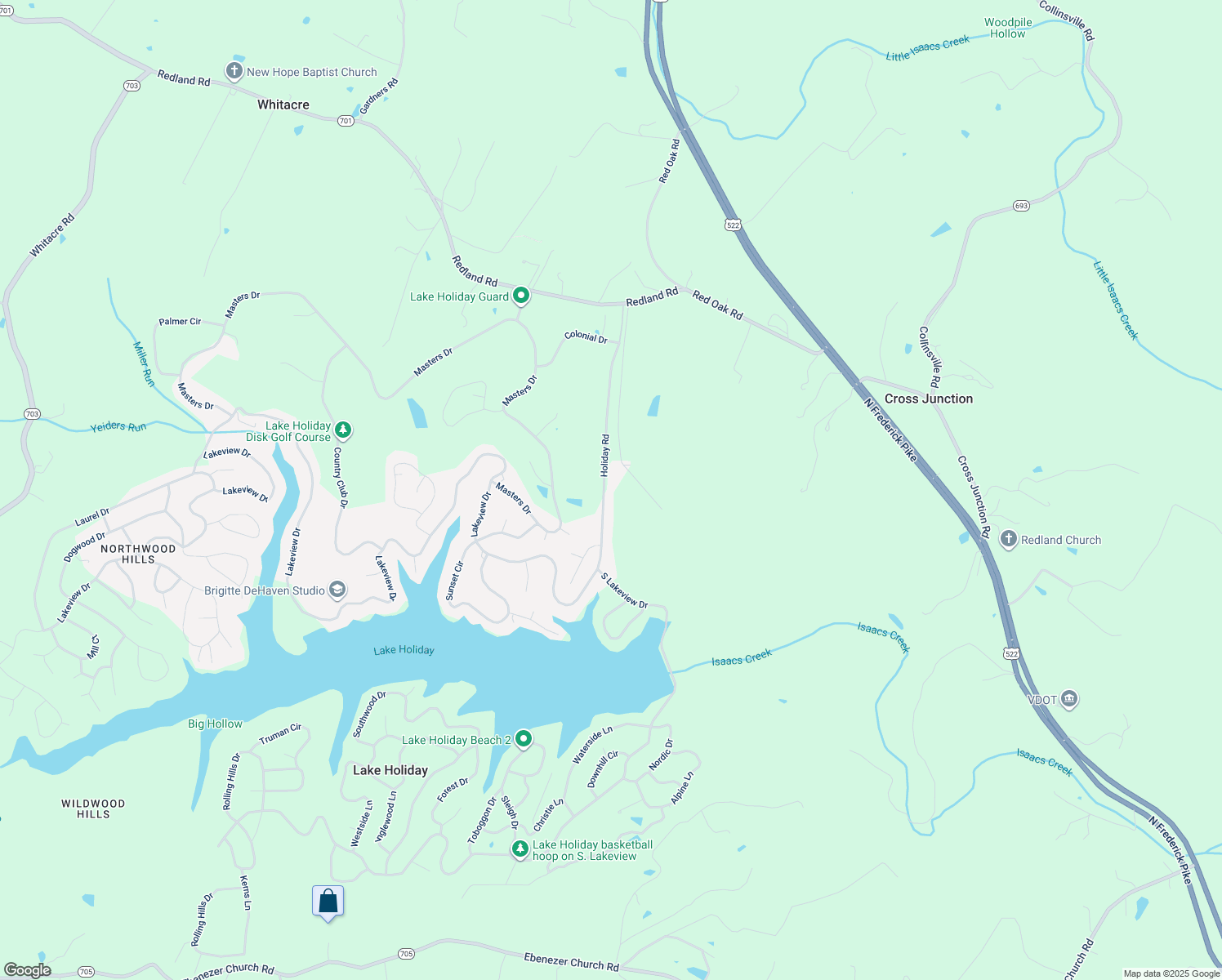 map of restaurants, bars, coffee shops, grocery stores, and more near 157 Holiday Road in Cross Junction