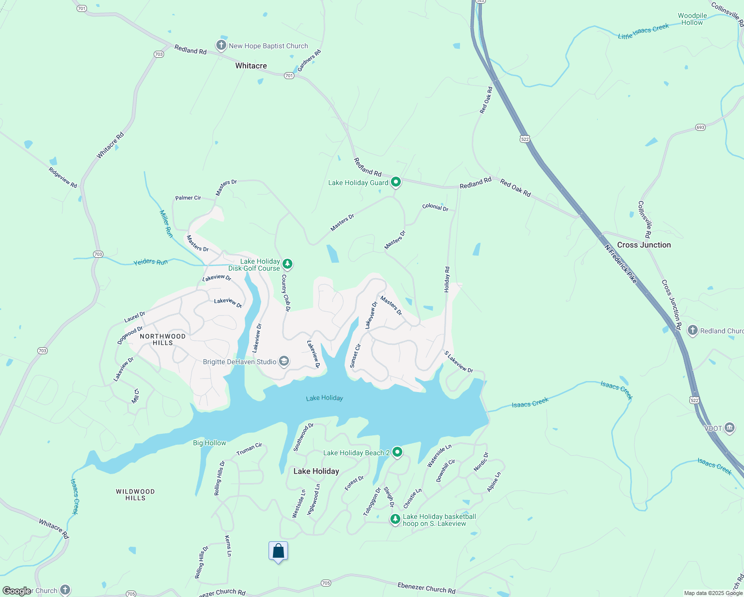 map of restaurants, bars, coffee shops, grocery stores, and more near 519 Lakeview Drive in Cross Junction