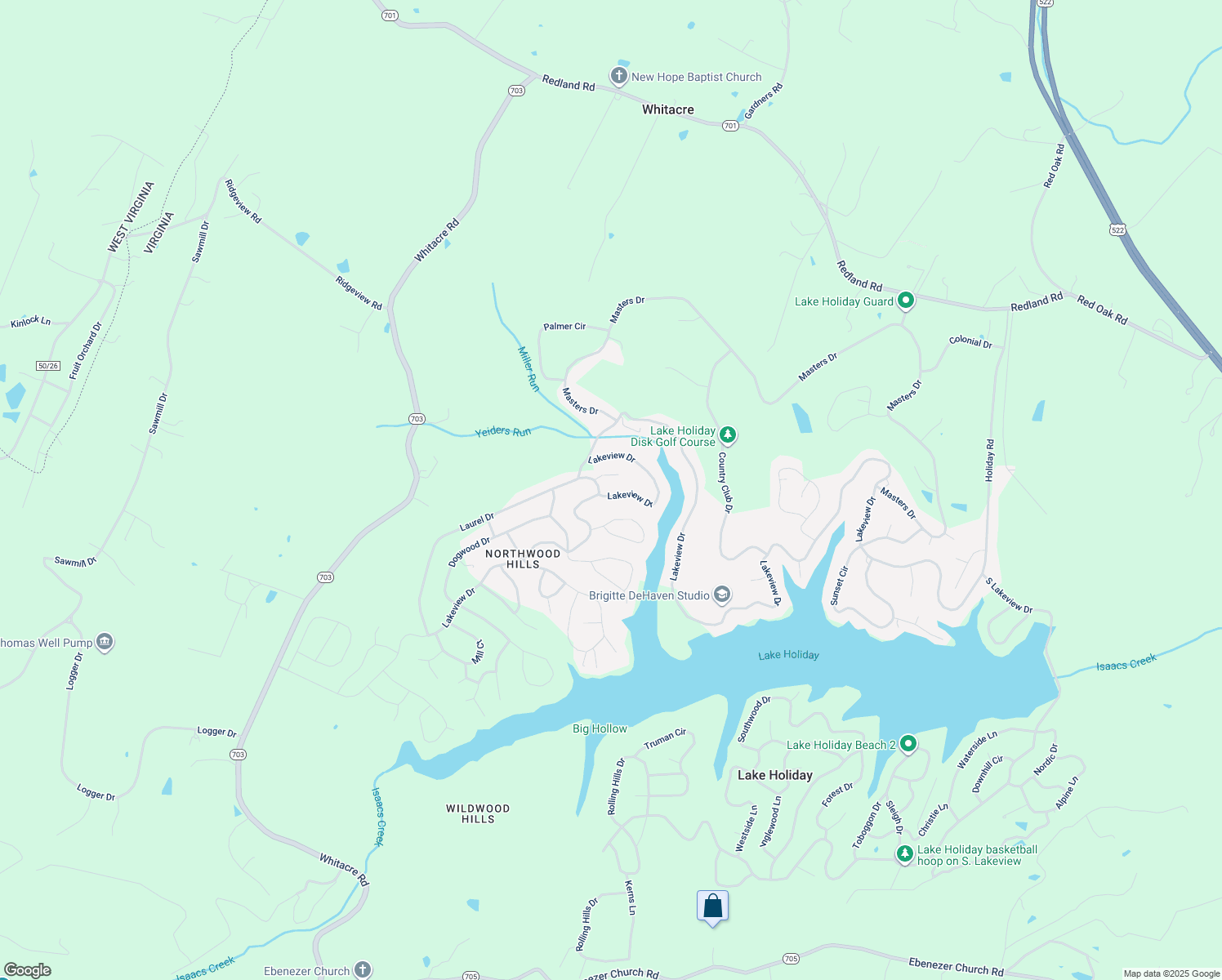 map of restaurants, bars, coffee shops, grocery stores, and more near 1260 Lakeview Drive in Cross Junction
