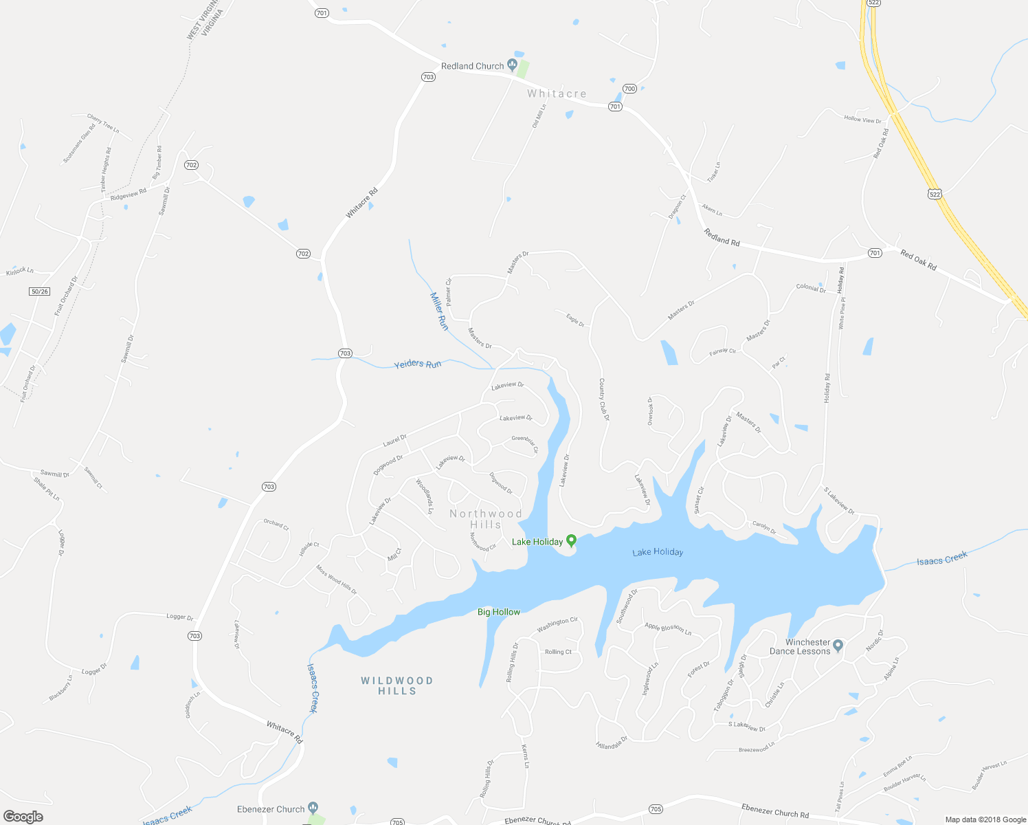 map of restaurants, bars, coffee shops, grocery stores, and more near 1258 Lakeview Drive in Cross Junction