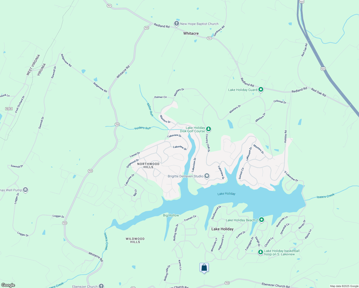 map of restaurants, bars, coffee shops, grocery stores, and more near 1254 Lakeview Drive in Cross Junction