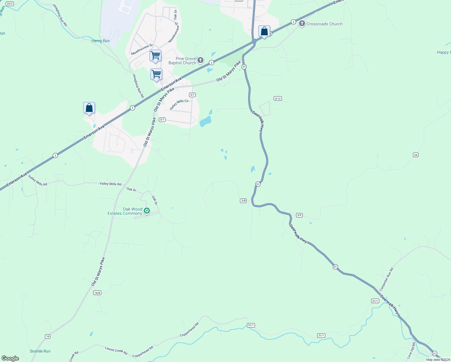 map of restaurants, bars, coffee shops, grocery stores, and more near Williamstown Pike in Waverly