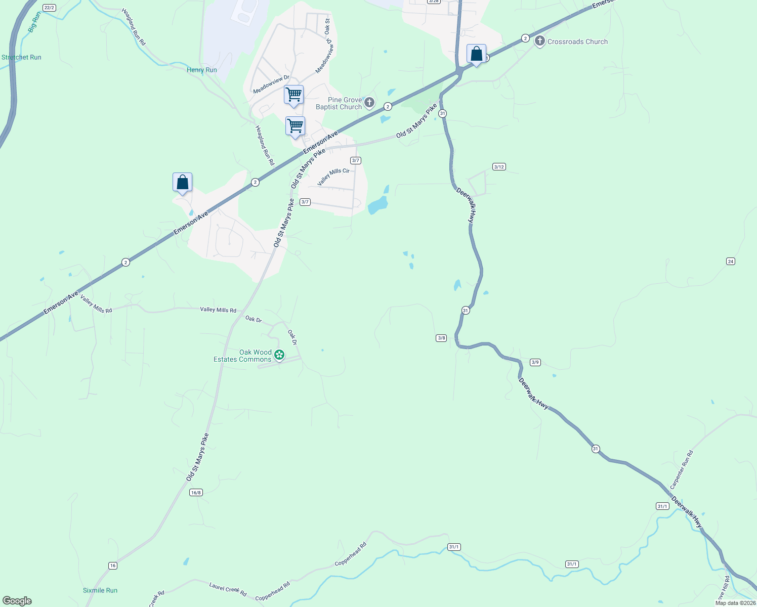 map of restaurants, bars, coffee shops, grocery stores, and more near Williamstown Pike in Waverly