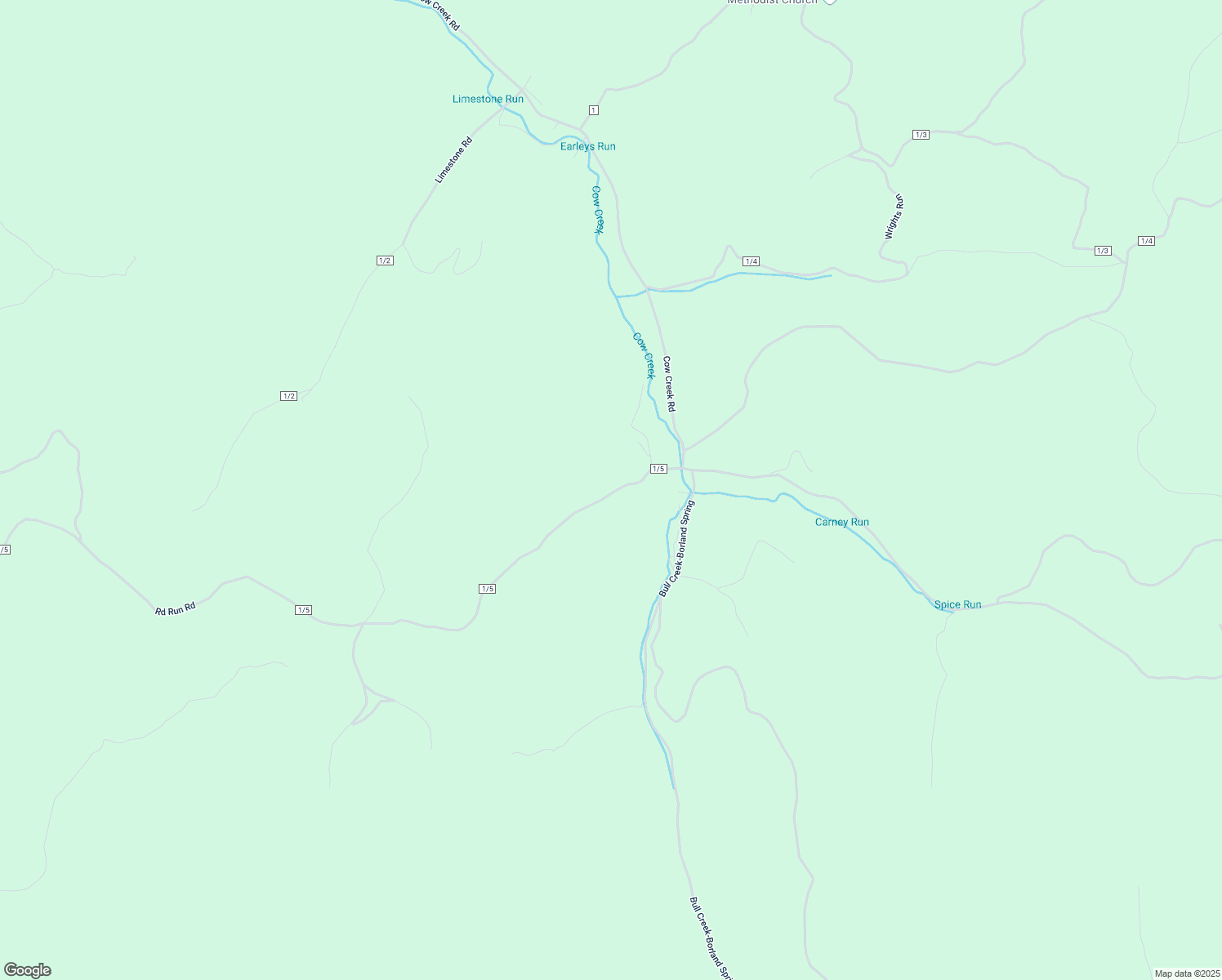 map of restaurants, bars, coffee shops, grocery stores, and more near 202 Road Run Road in Saint Marys