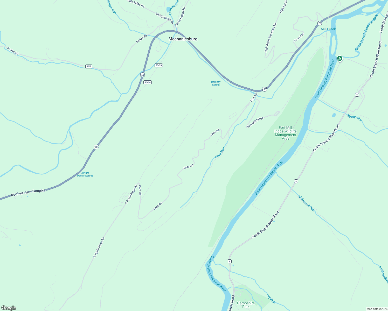 map of restaurants, bars, coffee shops, grocery stores, and more near 980 Core Road in Romney
