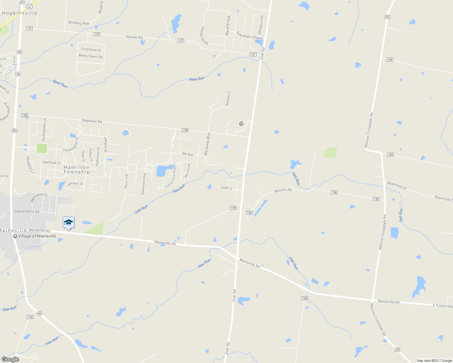map of restaurants, bars, coffee shops, grocery stores, and more near 1481 Soaring Way in Maineville