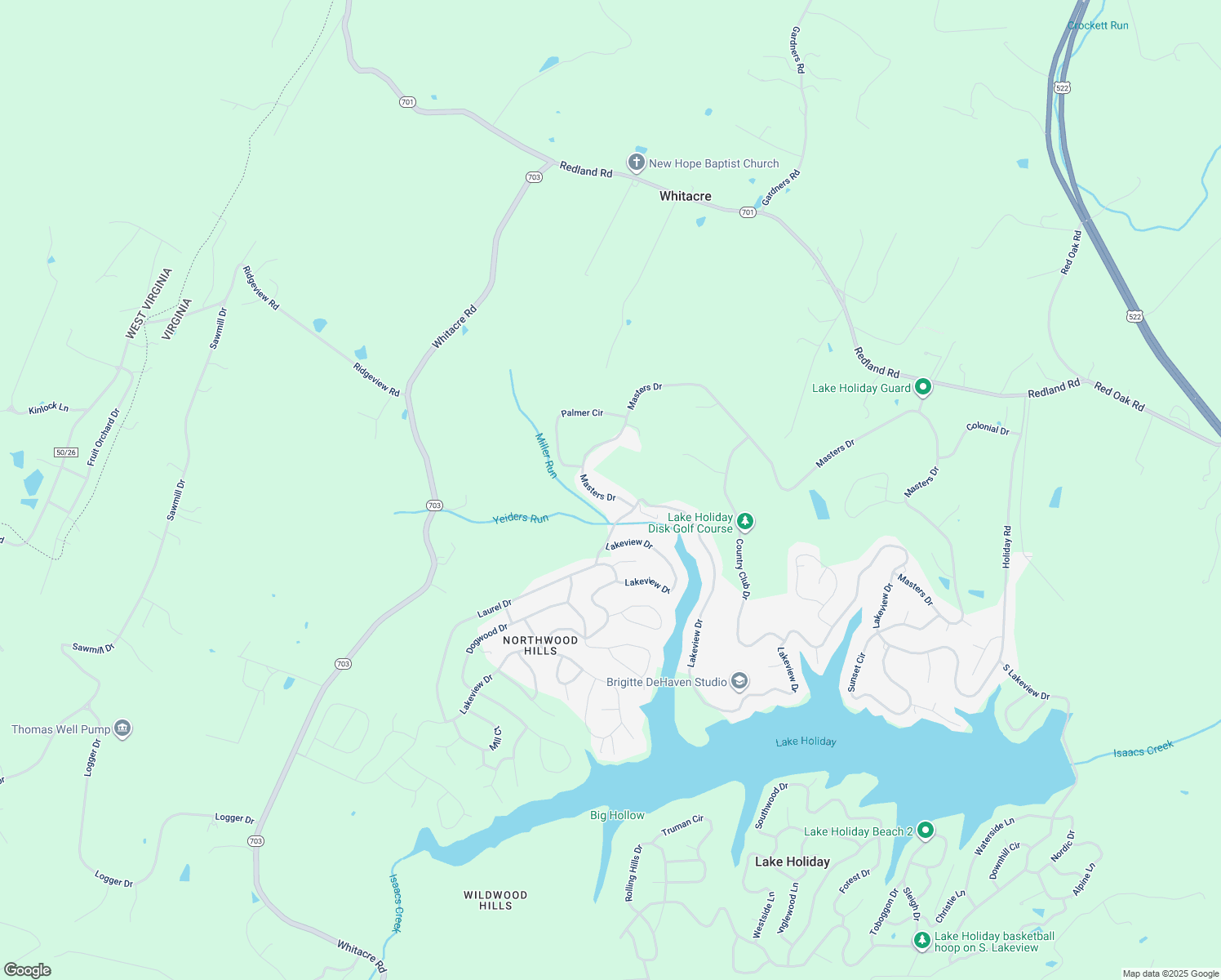 map of restaurants, bars, coffee shops, grocery stores, and more near 1039 Masters Drive in Whitacre