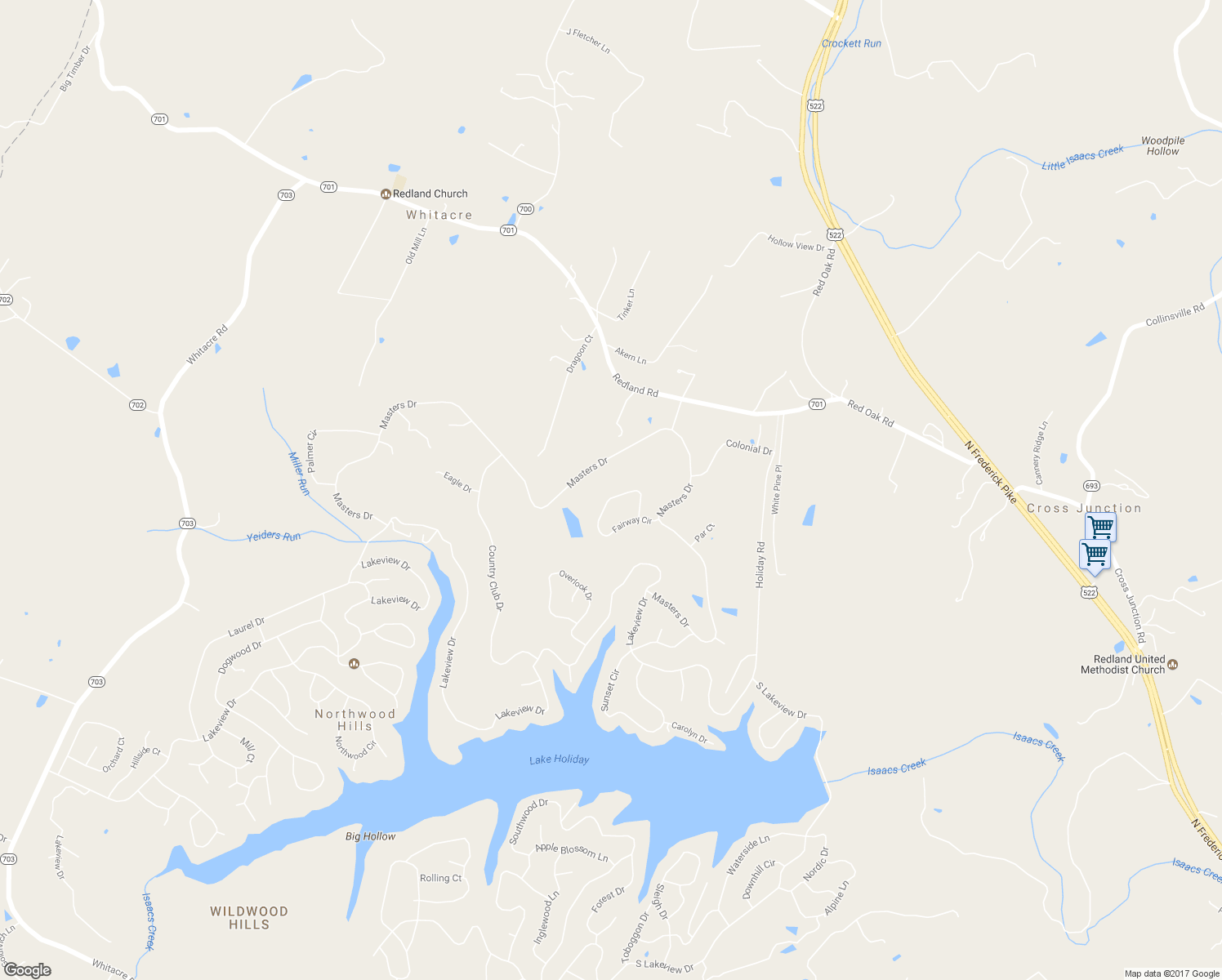 map of restaurants, bars, coffee shops, grocery stores, and more near 233 Fairway Circle in Cross Junction