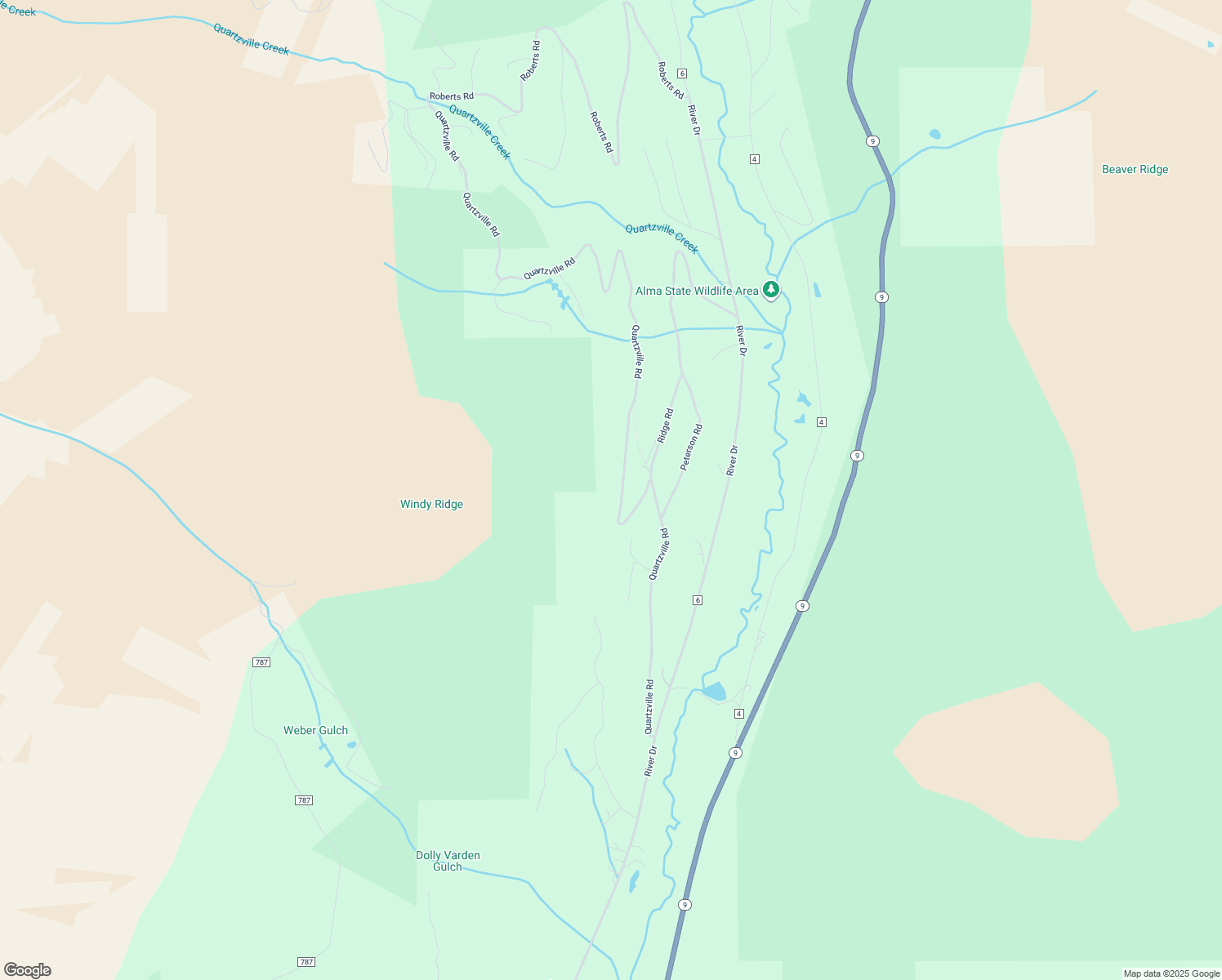 map of restaurants, bars, coffee shops, grocery stores, and more near 999 Quartzville Road in Fairplay