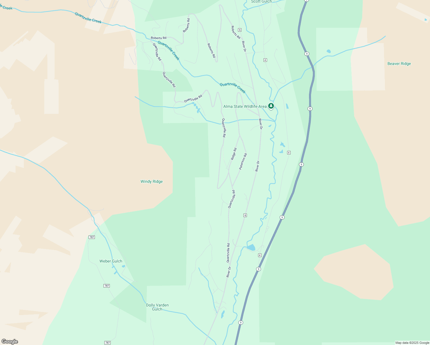 map of restaurants, bars, coffee shops, grocery stores, and more near 999 Quartzville Road in Fairplay