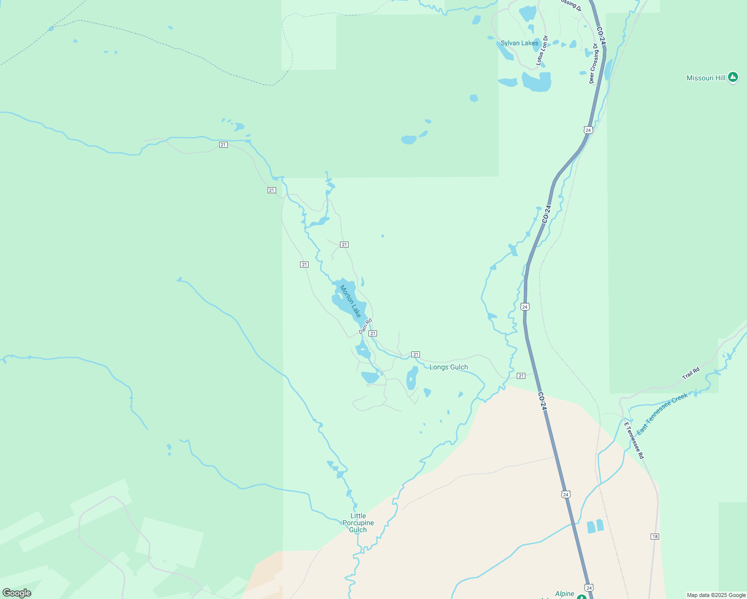 map of restaurants, bars, coffee shops, grocery stores, and more near County Highway 21 in Leadville