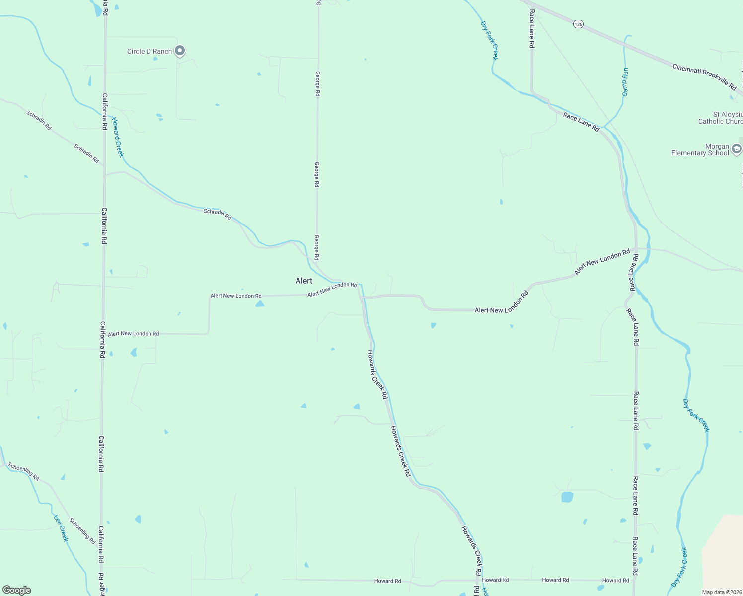 map of restaurants, bars, coffee shops, grocery stores, and more near 6685 Alert New London Road in Okeana