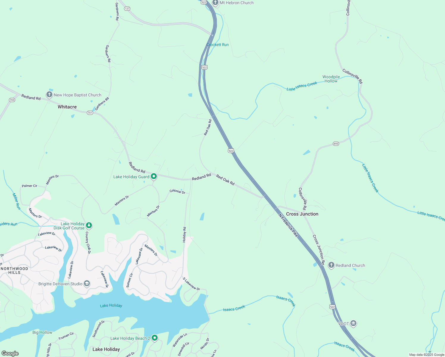 map of restaurants, bars, coffee shops, grocery stores, and more near Red Oak Road in Cross Junction