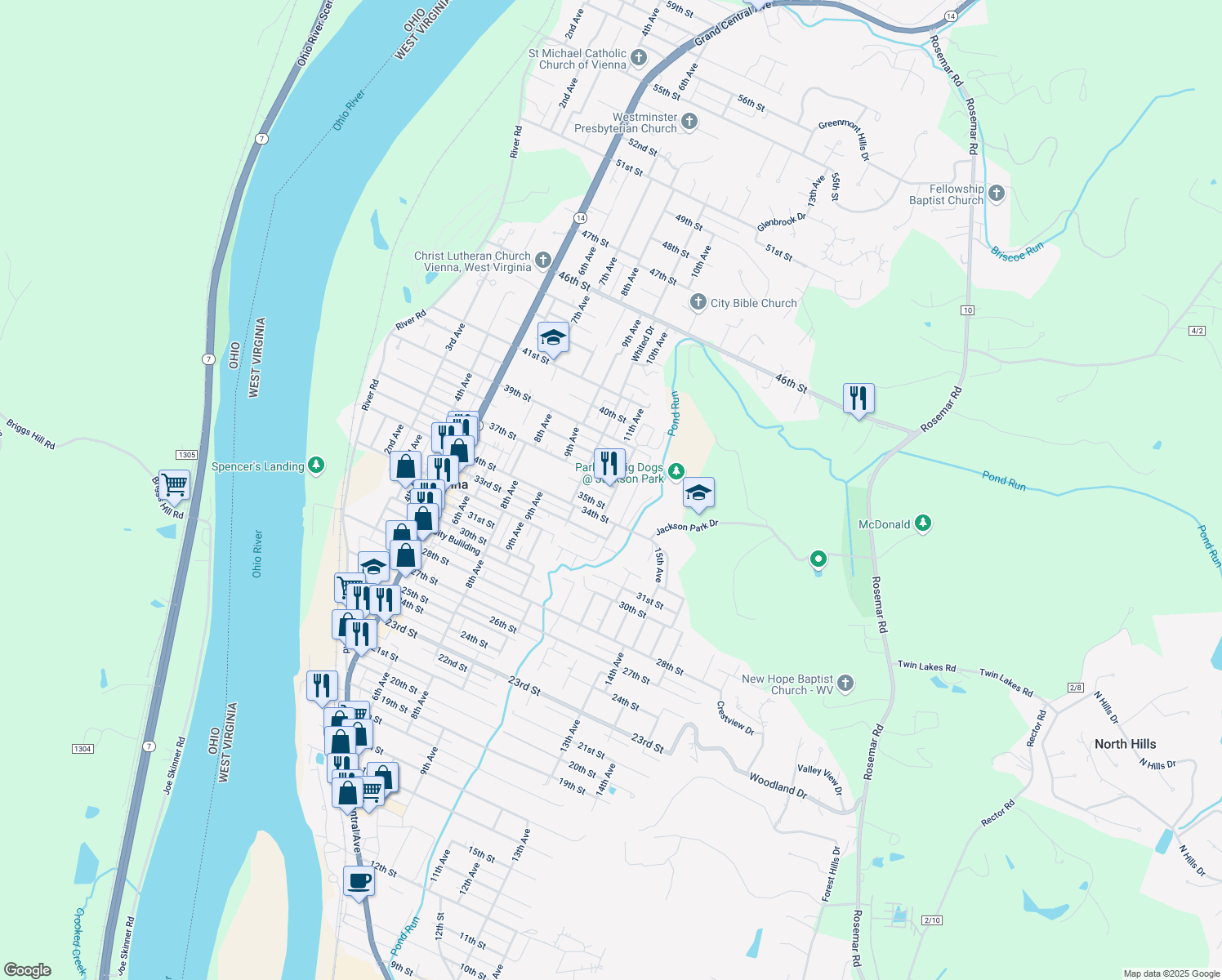 map of restaurants, bars, coffee shops, grocery stores, and more near 3603 11th Avenue in Vienna
