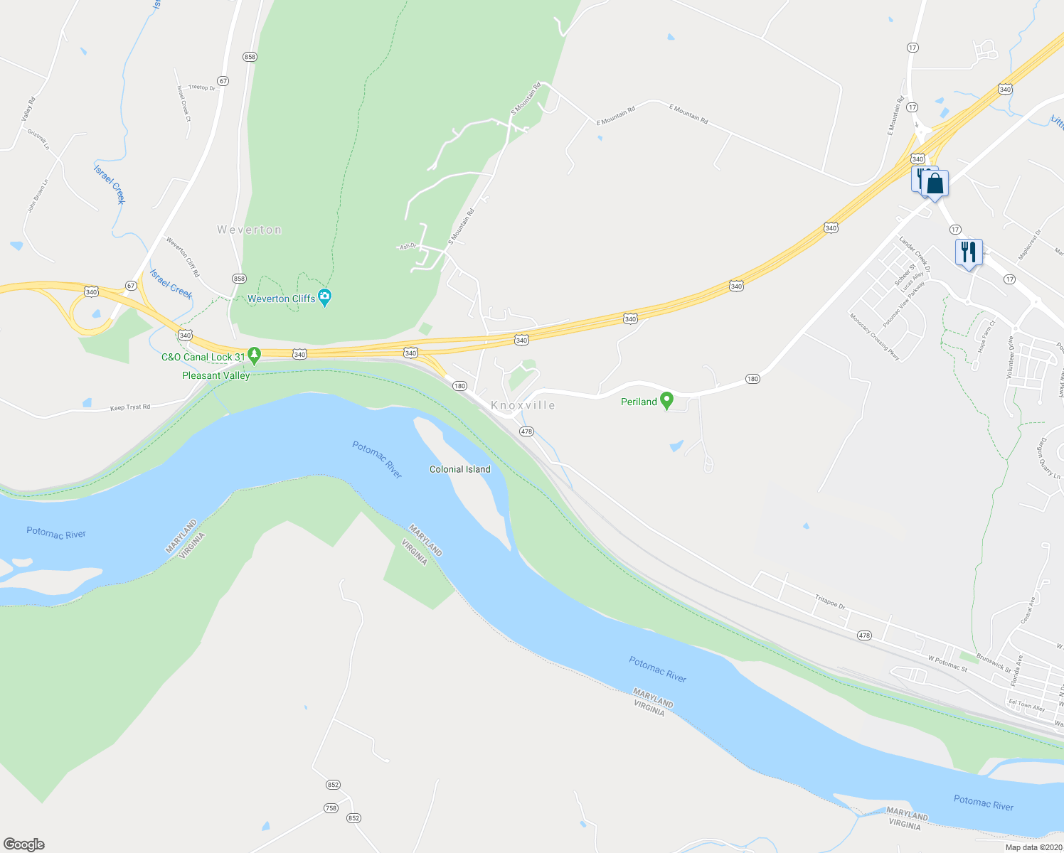 map of restaurants, bars, coffee shops, grocery stores, and more near 216 Knoxville Road in Knoxville
