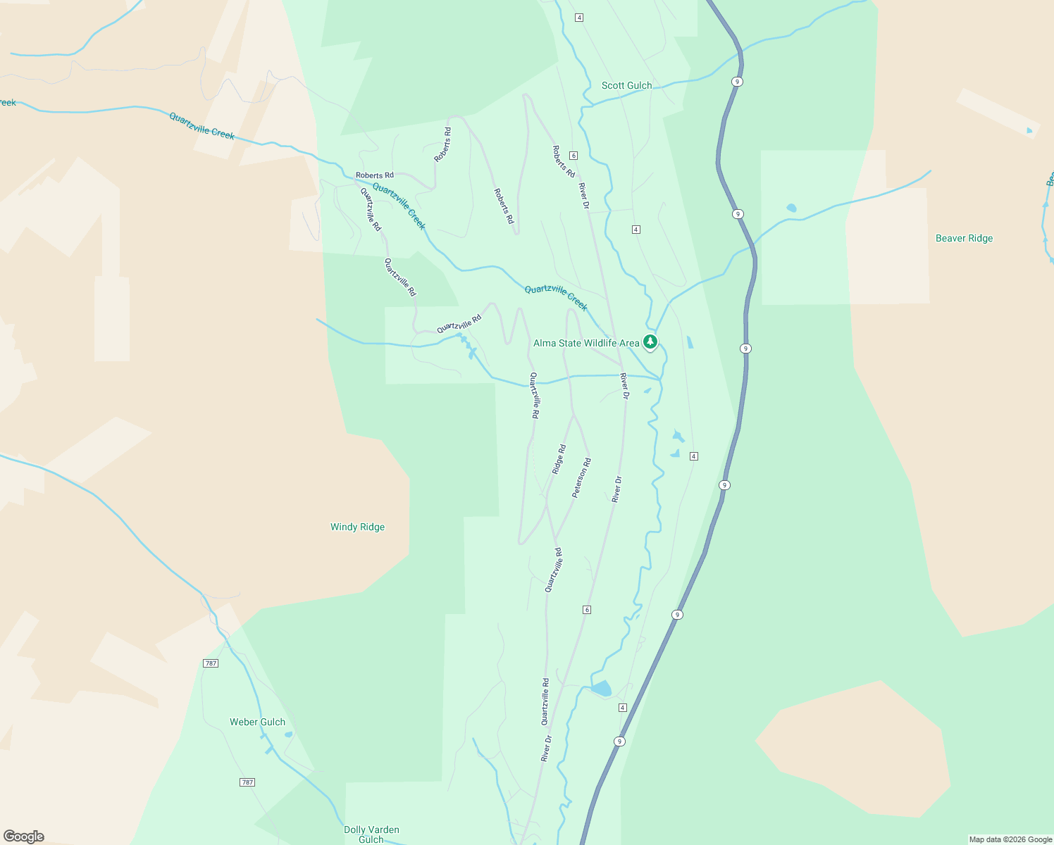 map of restaurants, bars, coffee shops, grocery stores, and more near 1319 Quartzville Road in Fairplay