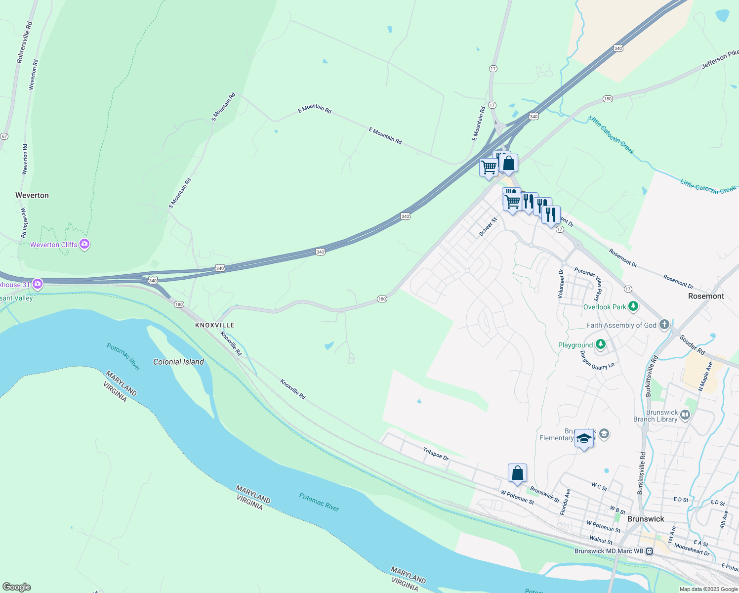 map of restaurants, bars, coffee shops, grocery stores, and more near 538 Jefferson Pike in Knoxville