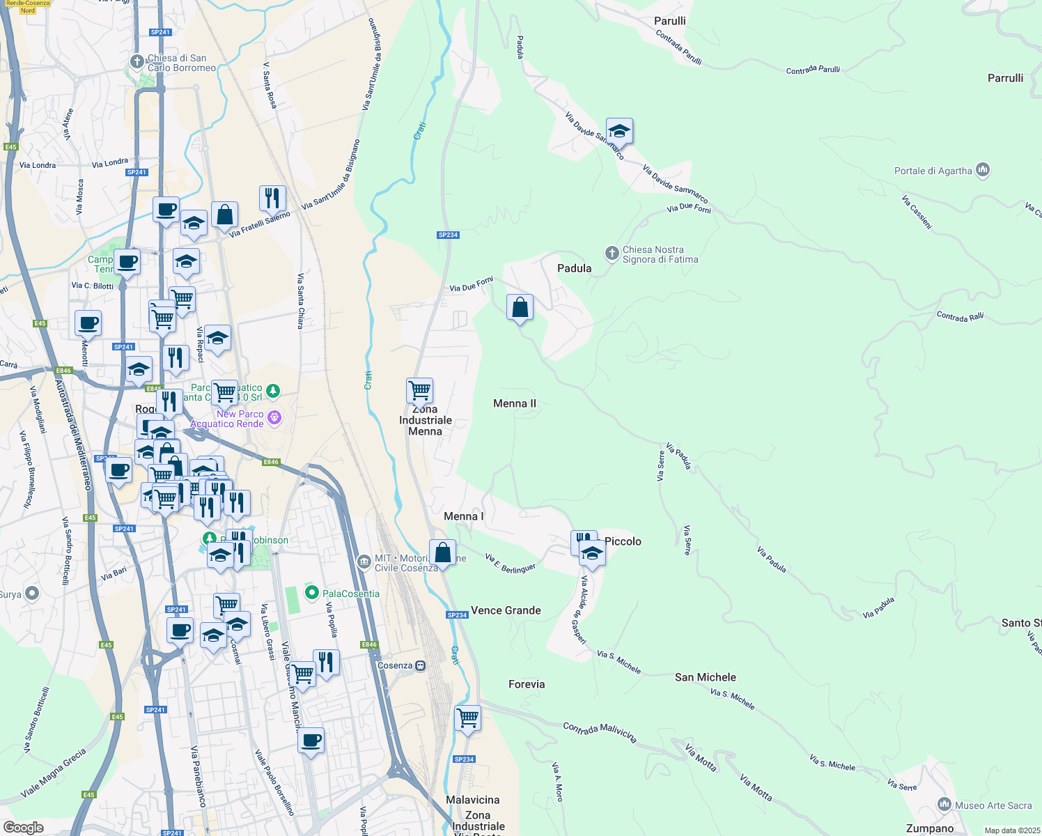 map of restaurants, bars, coffee shops, grocery stores, and more near 40 Via Tommaso Campanella in Menna II