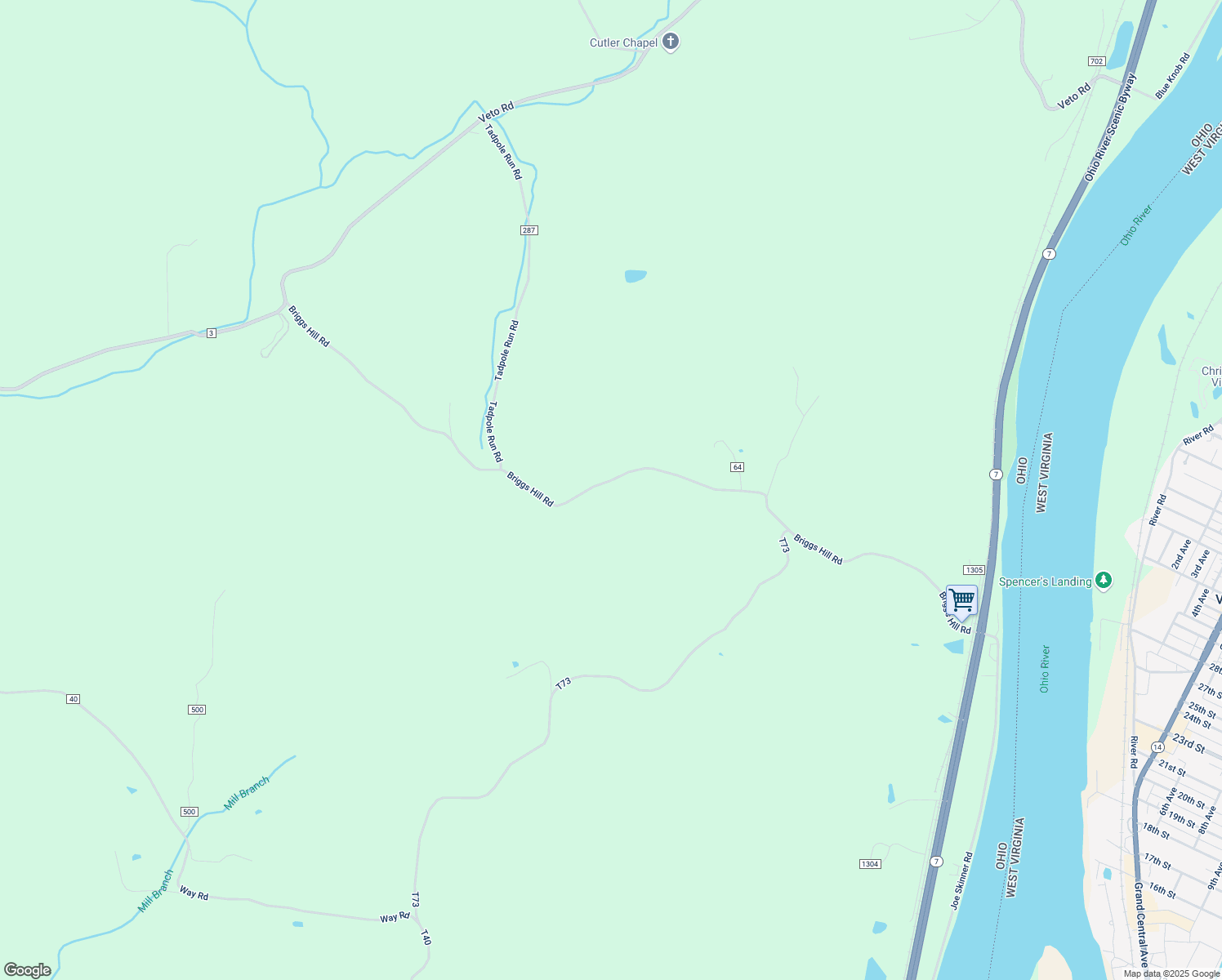 map of restaurants, bars, coffee shops, grocery stores, and more near County Road Township Road 51 in Belpre